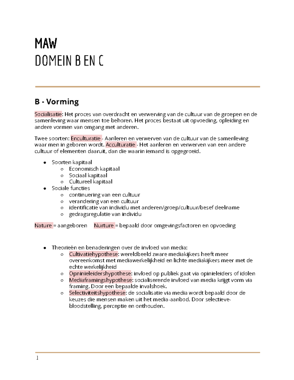 Maw Domein B En C - MAW DOMEIN B EN C B - Vorming Socialisatie: Het ...