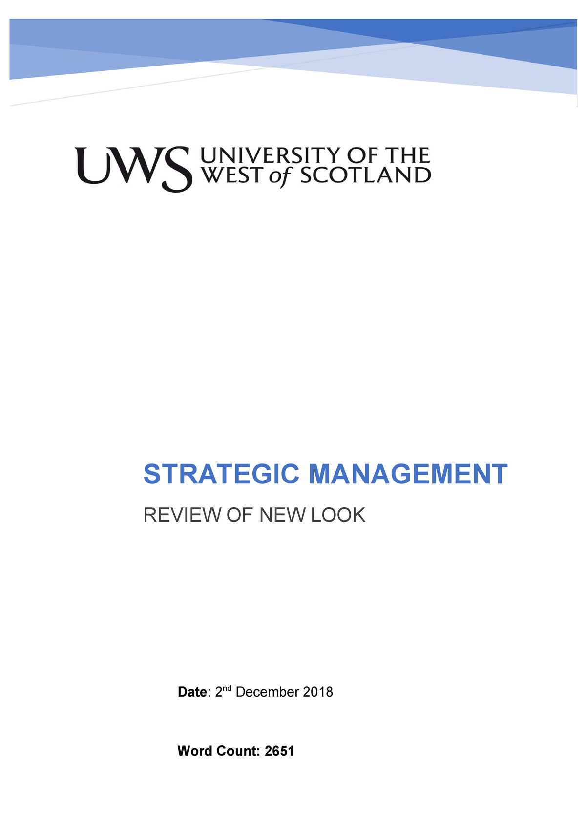 Strategic Management New Look - STRATEGIC MANAGEMENT REVIEW OF NEW