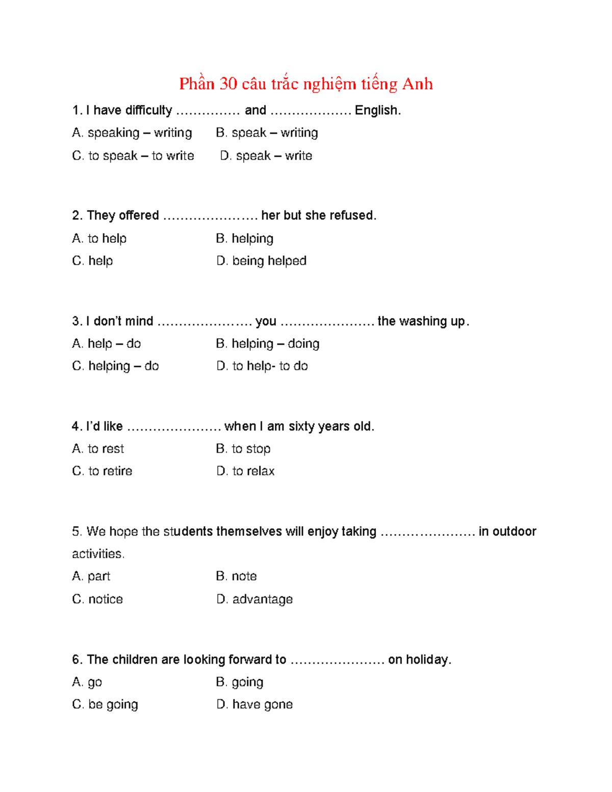 3- 30cau trac nghiem tieng Anh co dap an on thi Cong chuc thue - Phần ...