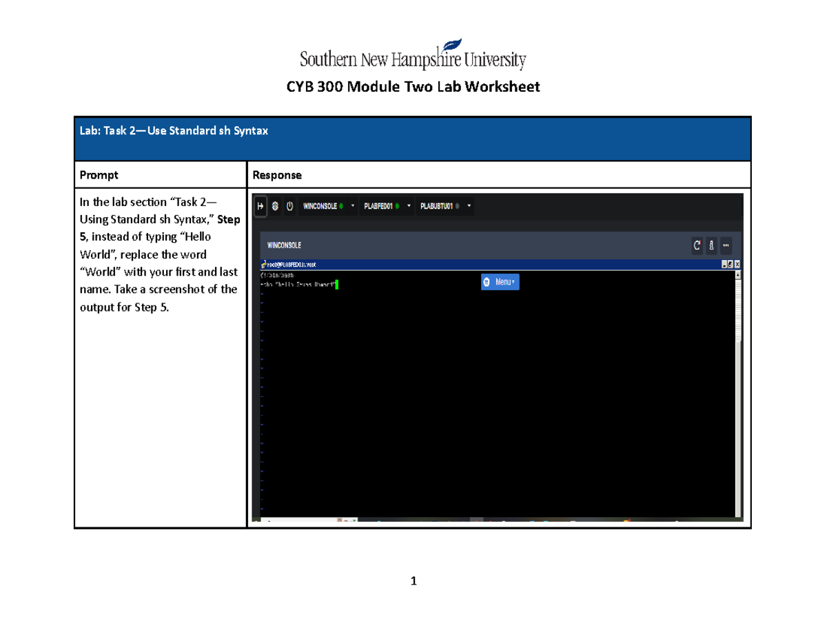 CYB 300 Module Two Lab Worksheet Zemas Howard - CYB 300 Module Two Lab ...