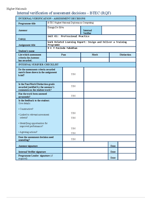 Professional practice assignment - Higher Nationals Internal ...