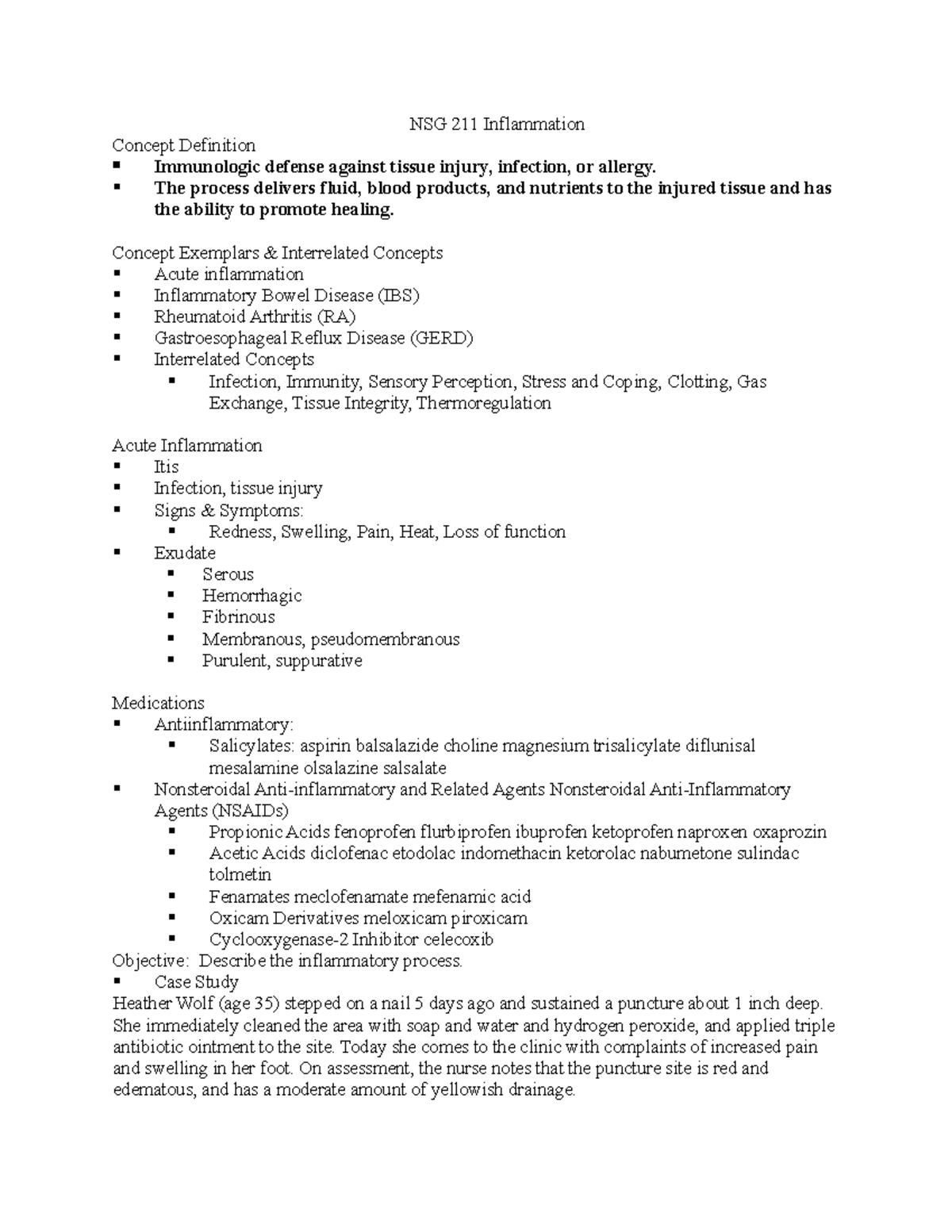 NSG+211+Inflammation+student+notes - NSG 211 Inflammation Concept ...