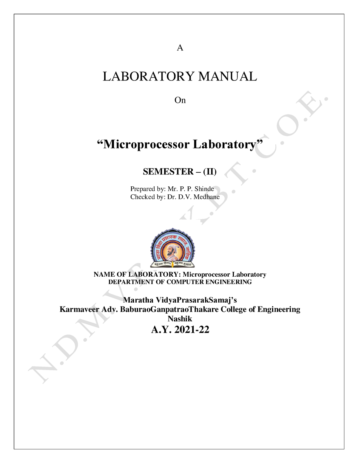 MPLab Manual 2021-22 - A LABORATORY MANUAL On “Microprocessor ...