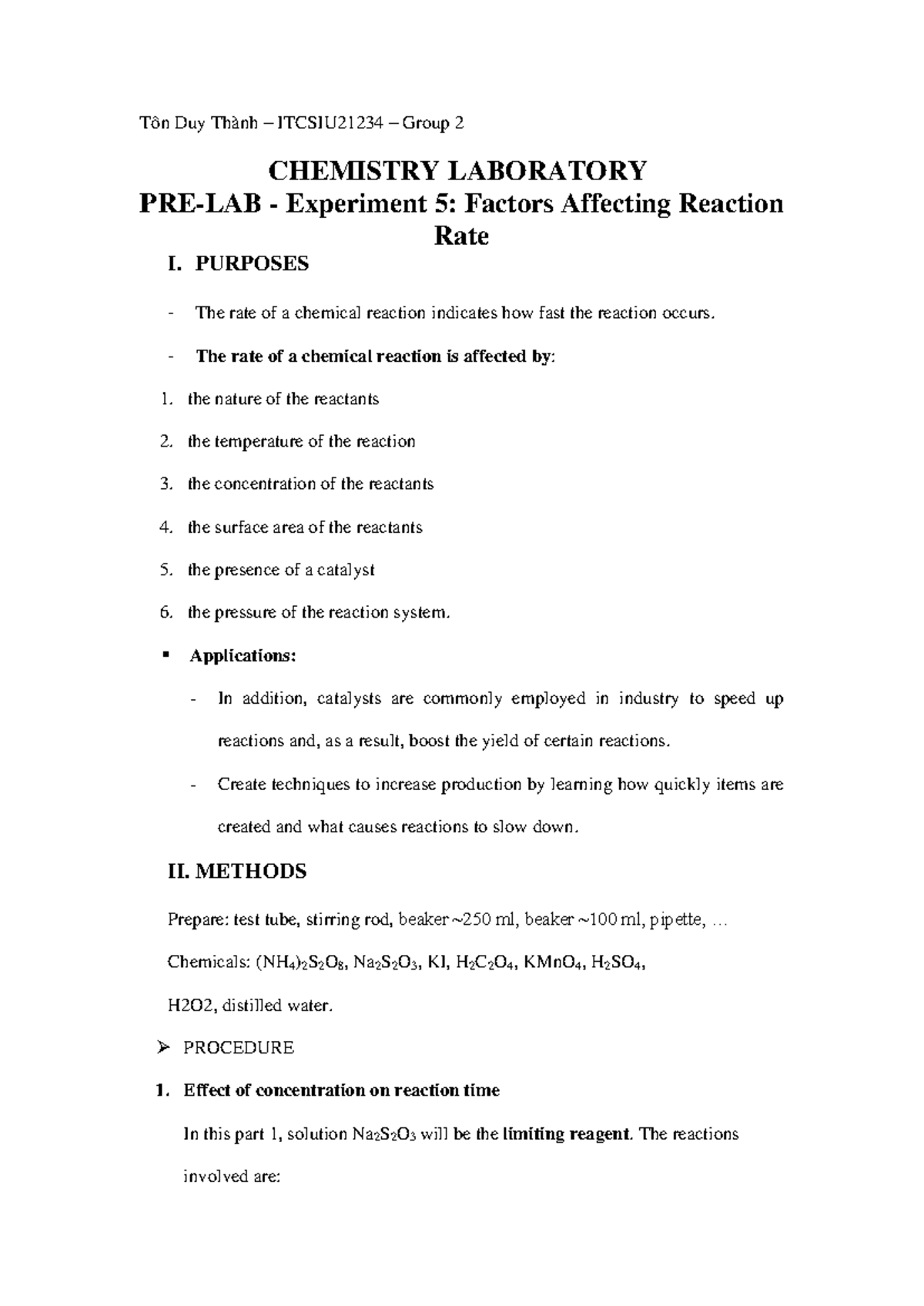 pre lab experiment 5 chemistry matriculation