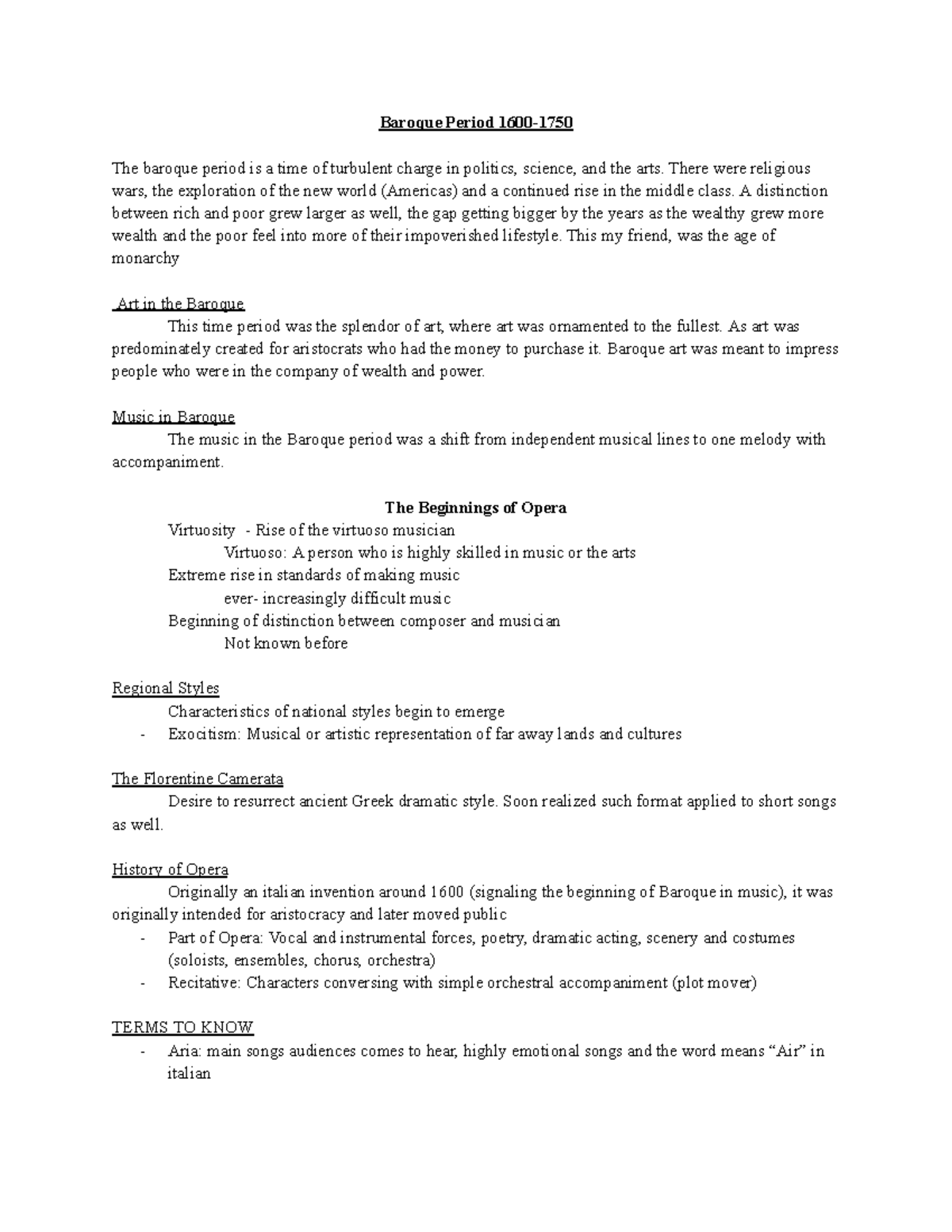 Classical music study guide - Baroque Period 1600- The baroque period ...