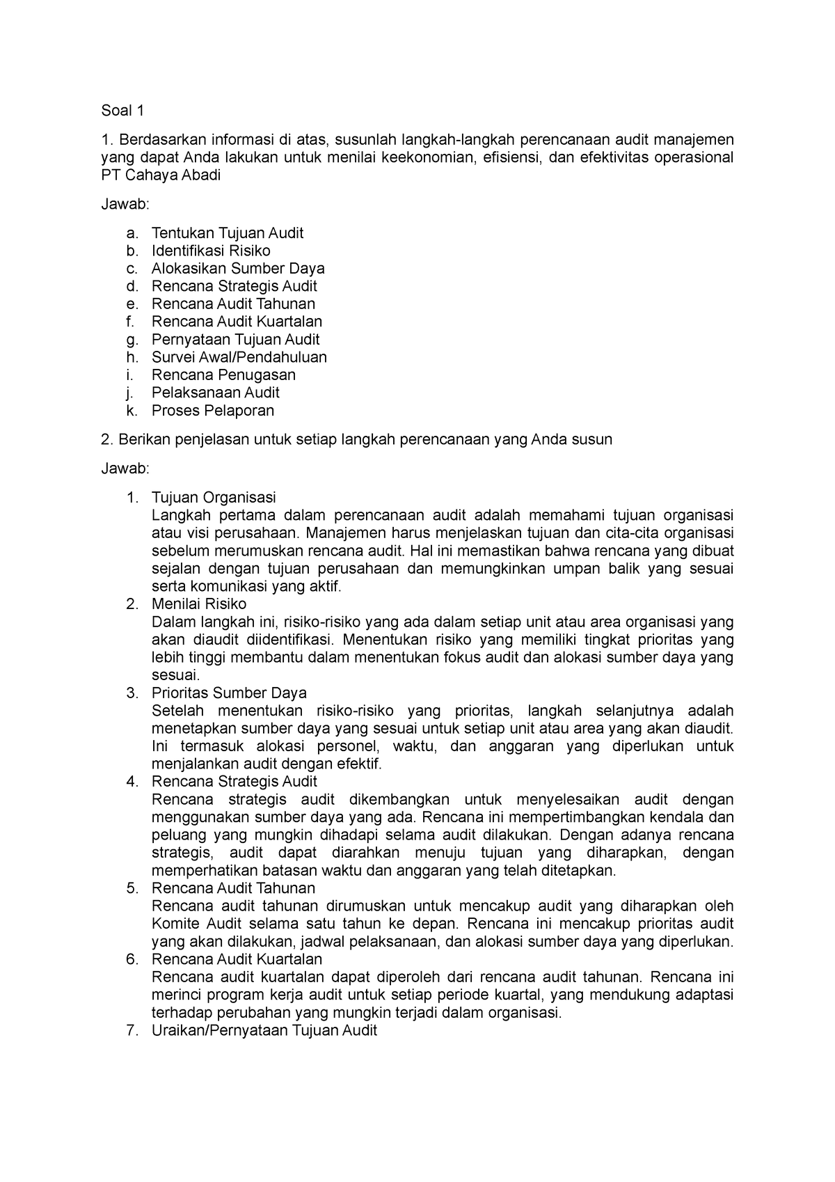 UAS THE Audit Manajemen - Soal 1 Berdasarkan Informasi Di Atas ...