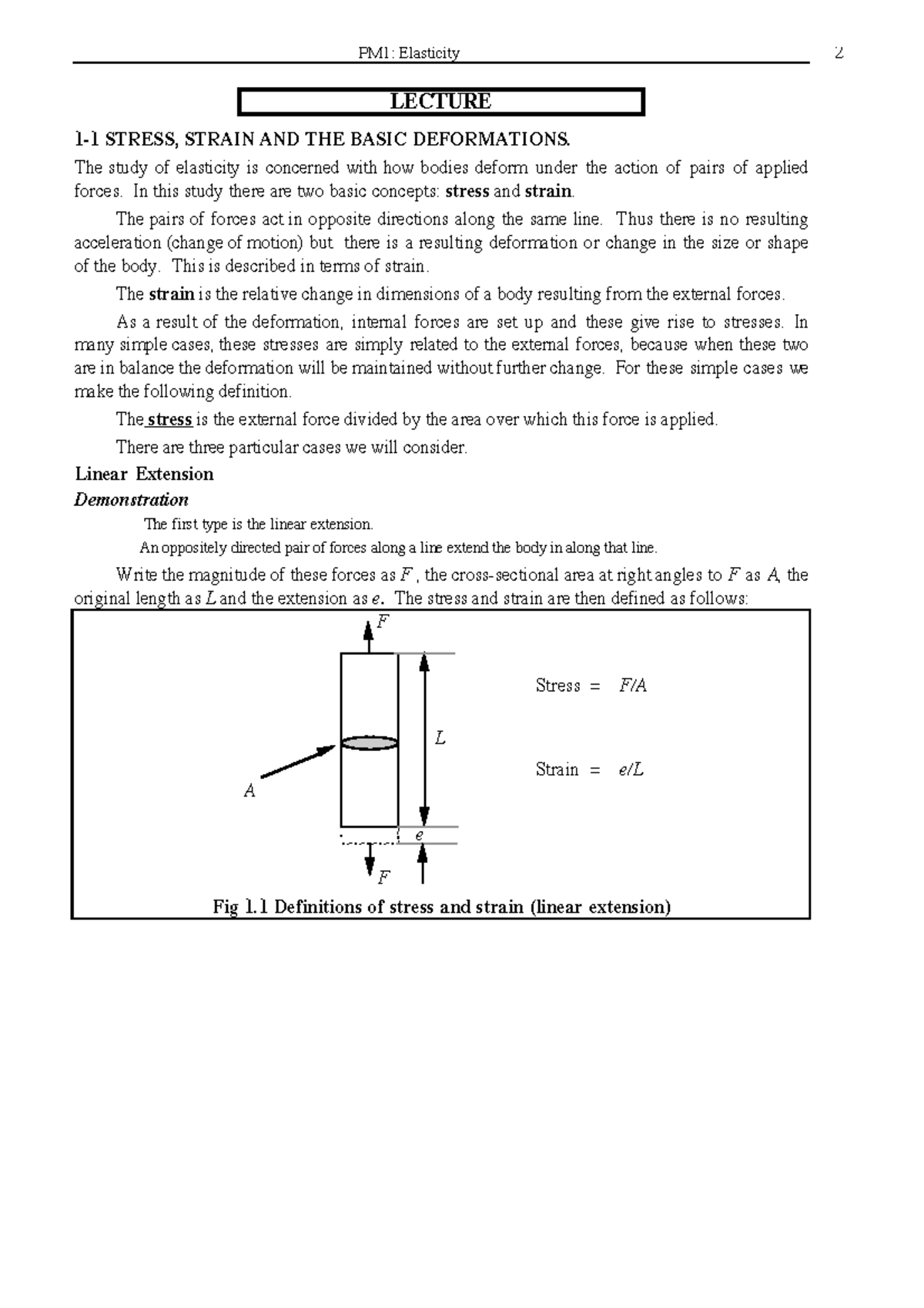 Industrial Electricity - 2 PM1: Elasticity LECTURE STRESS, STRAIN AND ...