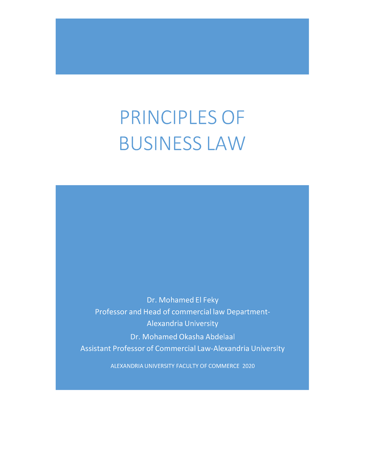 Principles Of Business Law2020 - PRINCIPLES OF BUSINESS LAW Dr. Mohamed ...