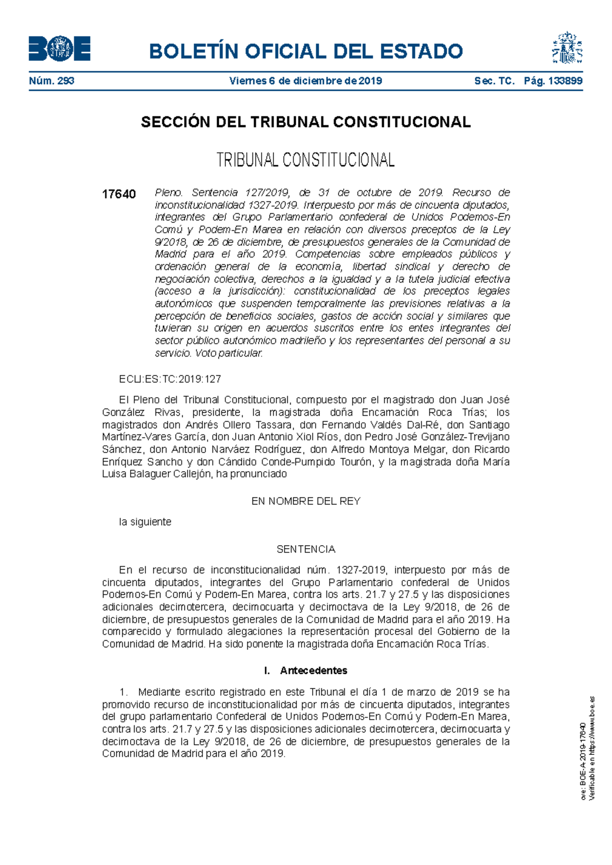 BOE - Mjhytredcvbnjmkl - SECCIÓN DEL TRIBUNAL CONSTITUCIONAL TRIBUNAL ...