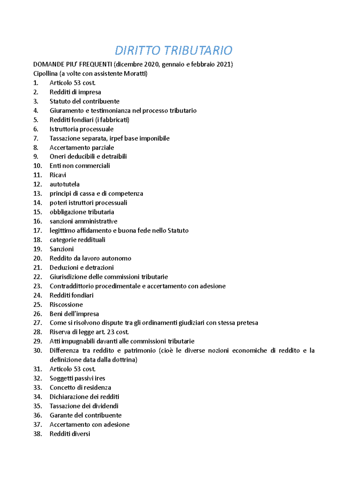 Diritto Tributario Domande Esami - DIRITTO TRIBUTARIO DOMANDE PIU ...