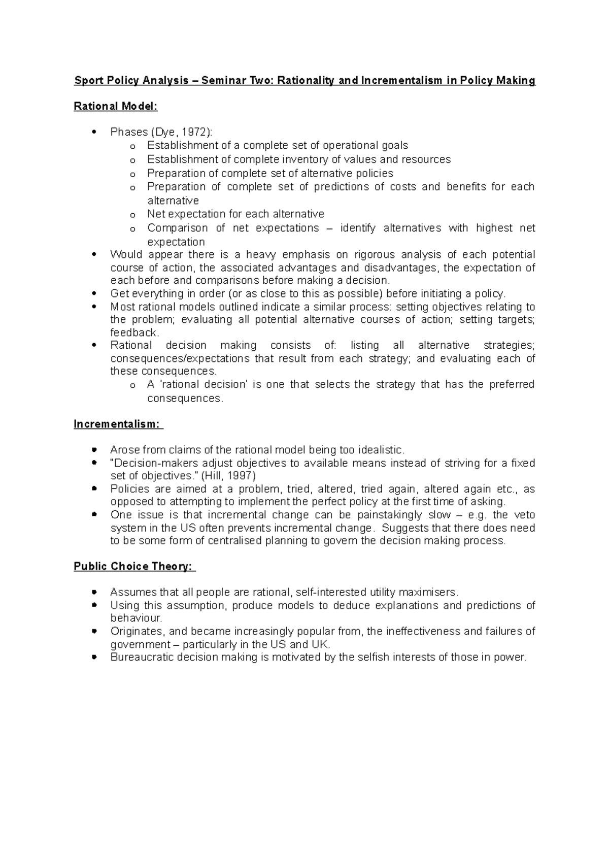 Sport Policy Analysis Seminar Two Get everything in order (or as