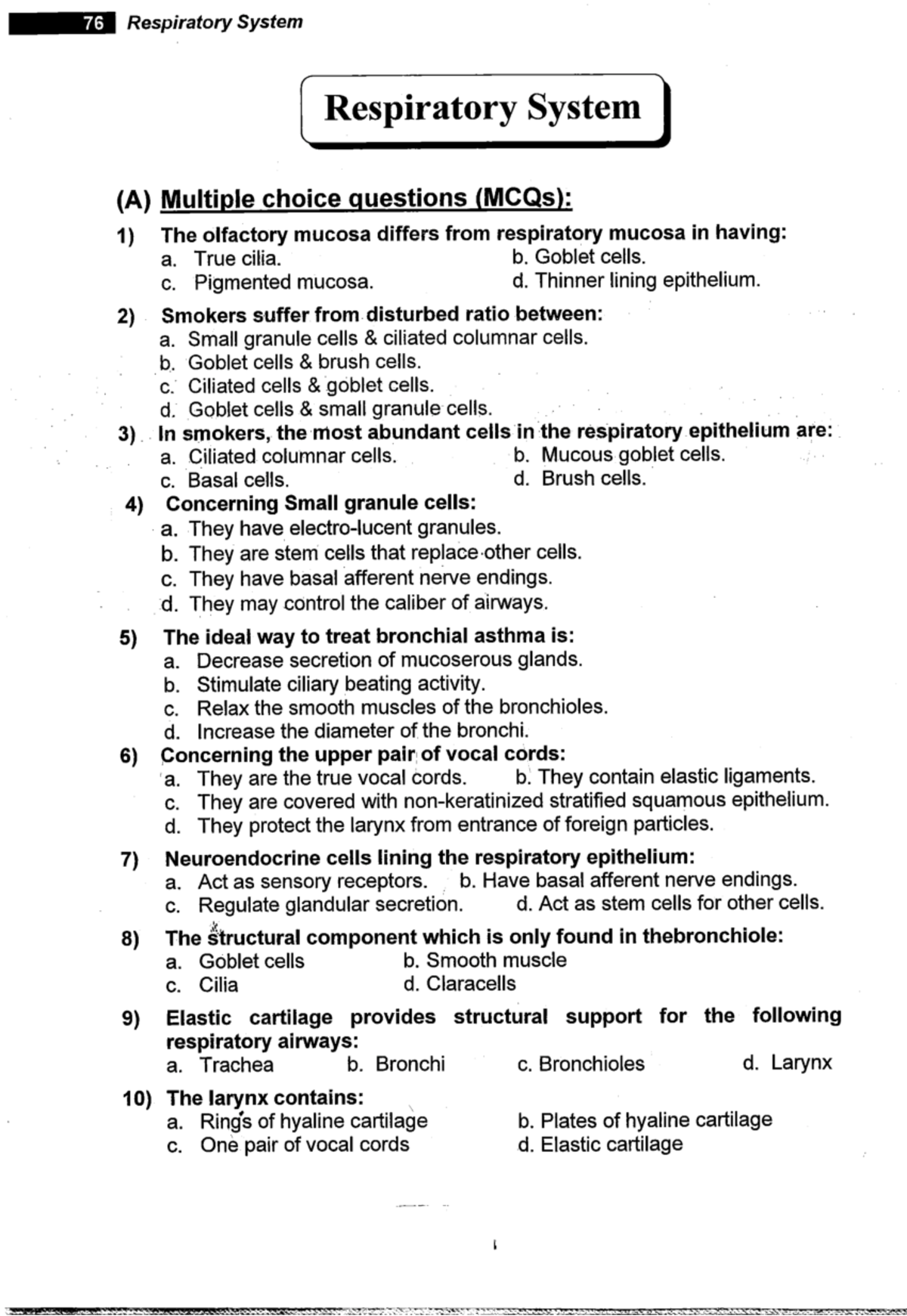 Histo MCQ [Respiratory] - social psychology - Studocu