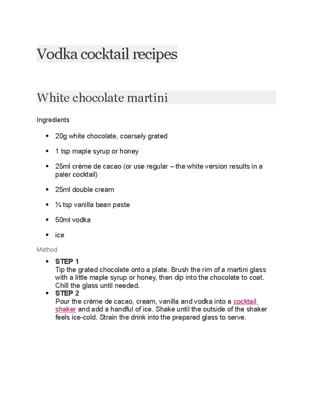 Vodka cocktail recipes Vodka cocktail recipes White chocolate martini