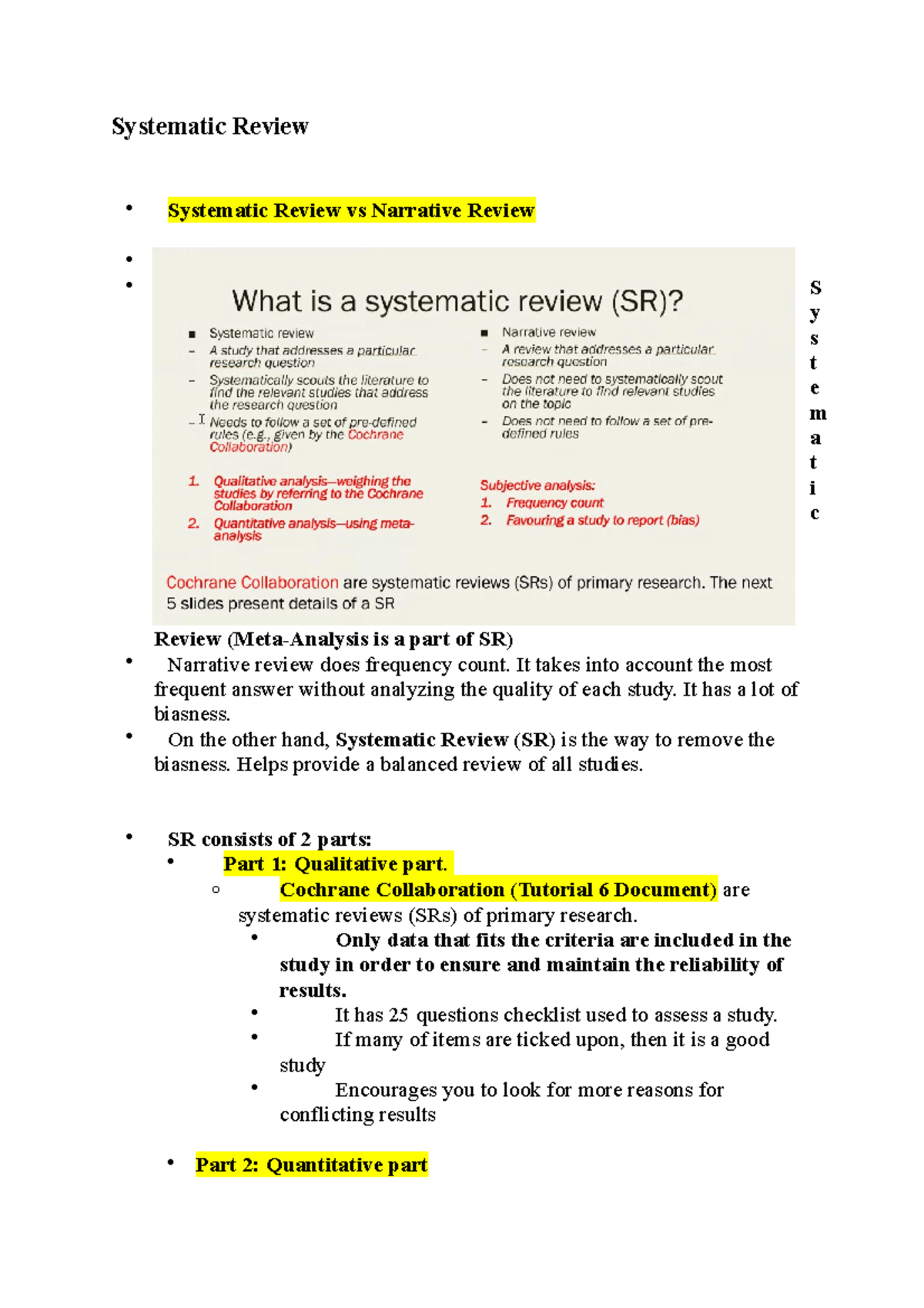 Systematic Review - Exam Notes For BSC302 TSA 2020 Term - Systematic ...