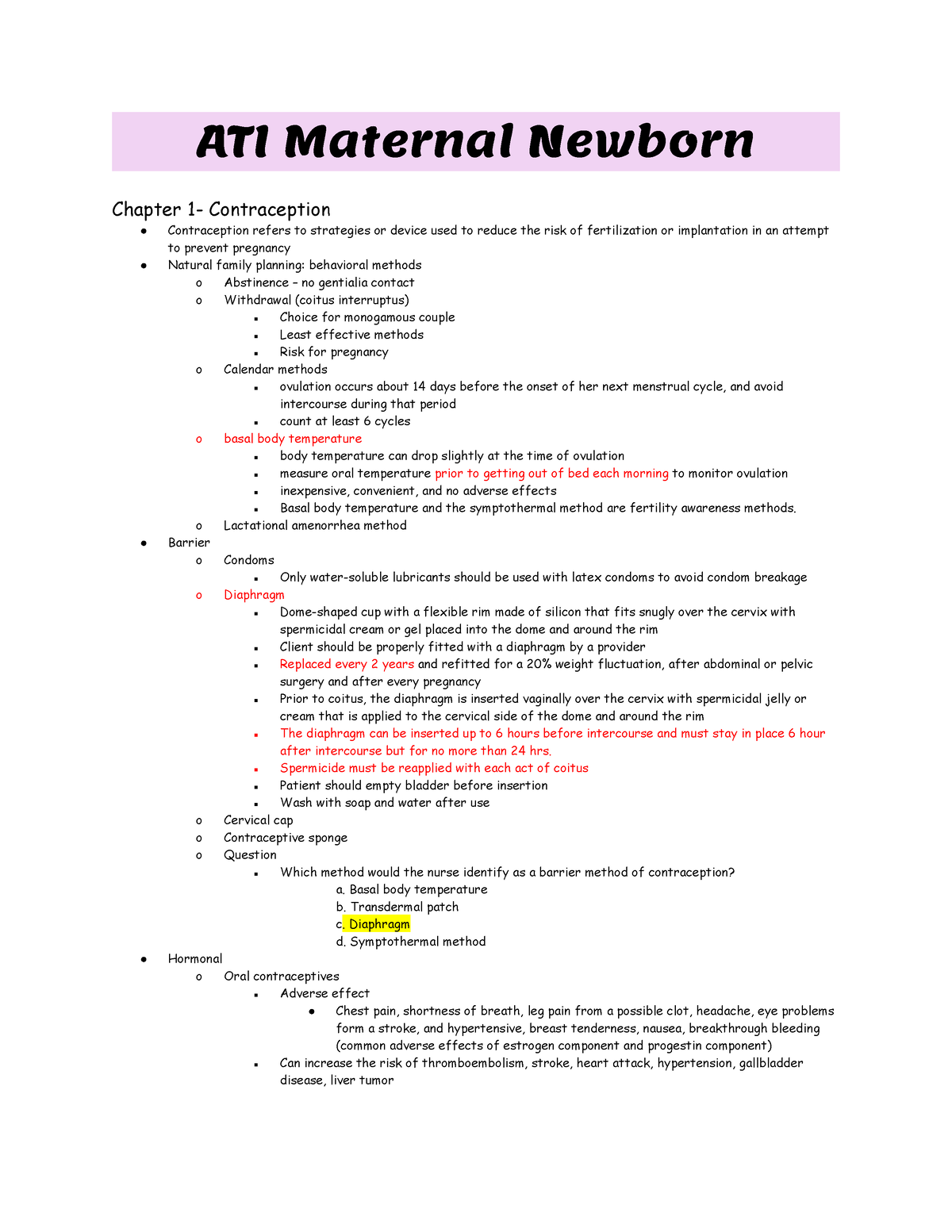 ATI Maternal Newborn Docx ATI Maternal Newborn Chapter 1 