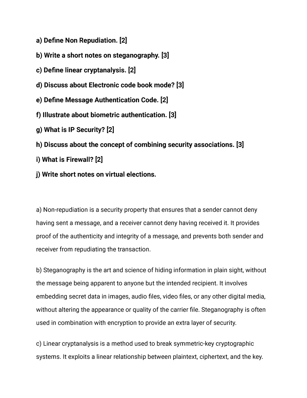 Information Security Page 34 (Q 01) - A) Define Non Repudiation. [2] B ...