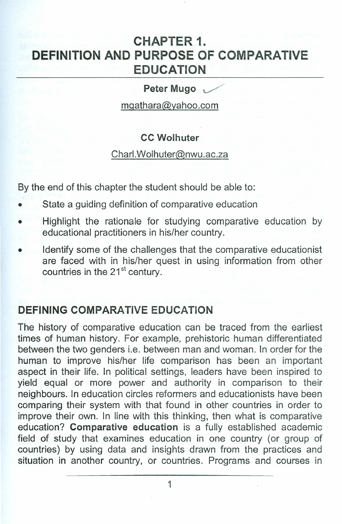 Definition And Purpose Of Comparative Education CHAPTER 1 DEFINITION 