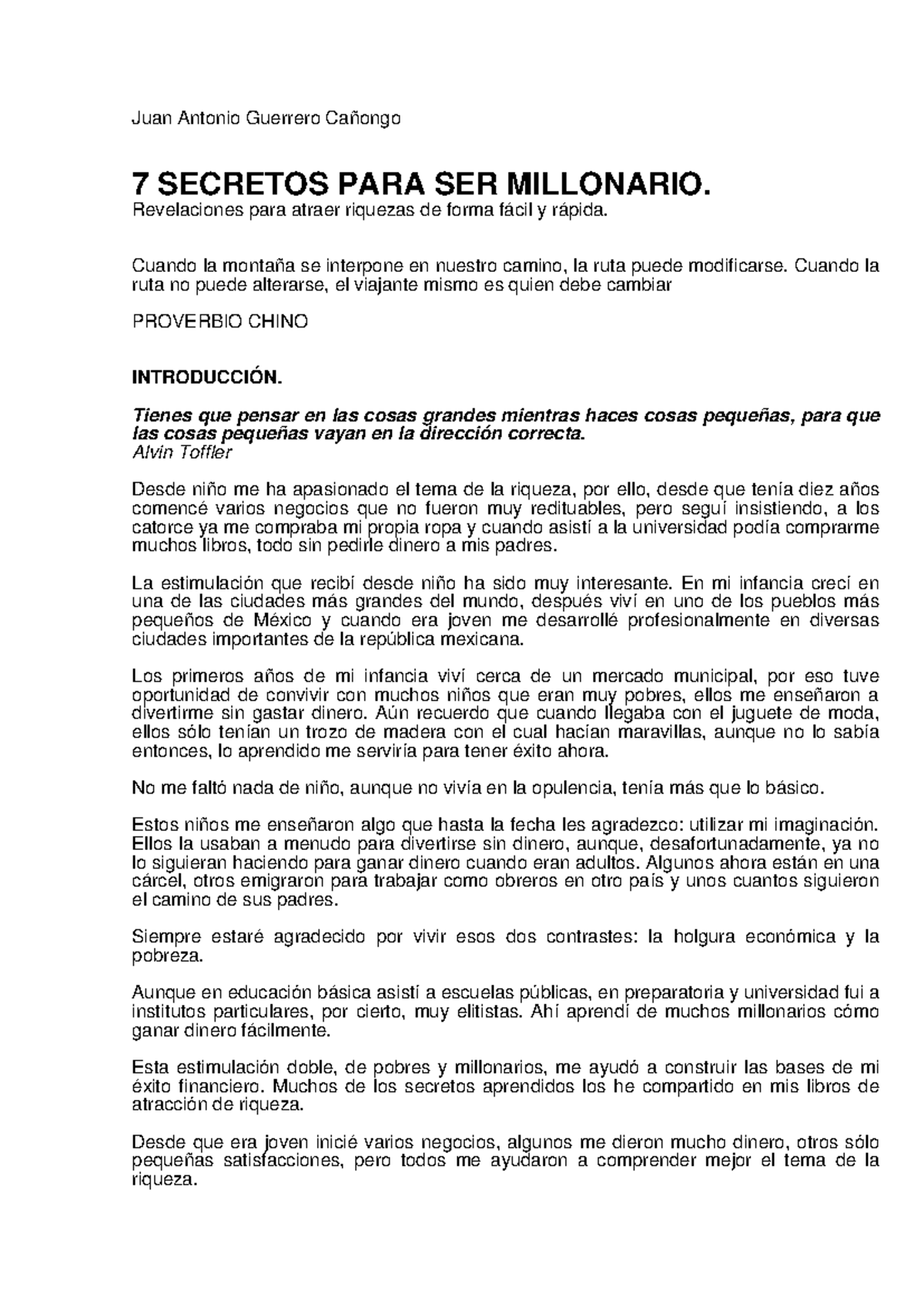 Siete secretos para ser millonario - Juan Antonio Guerrero Cañongo 7 ...