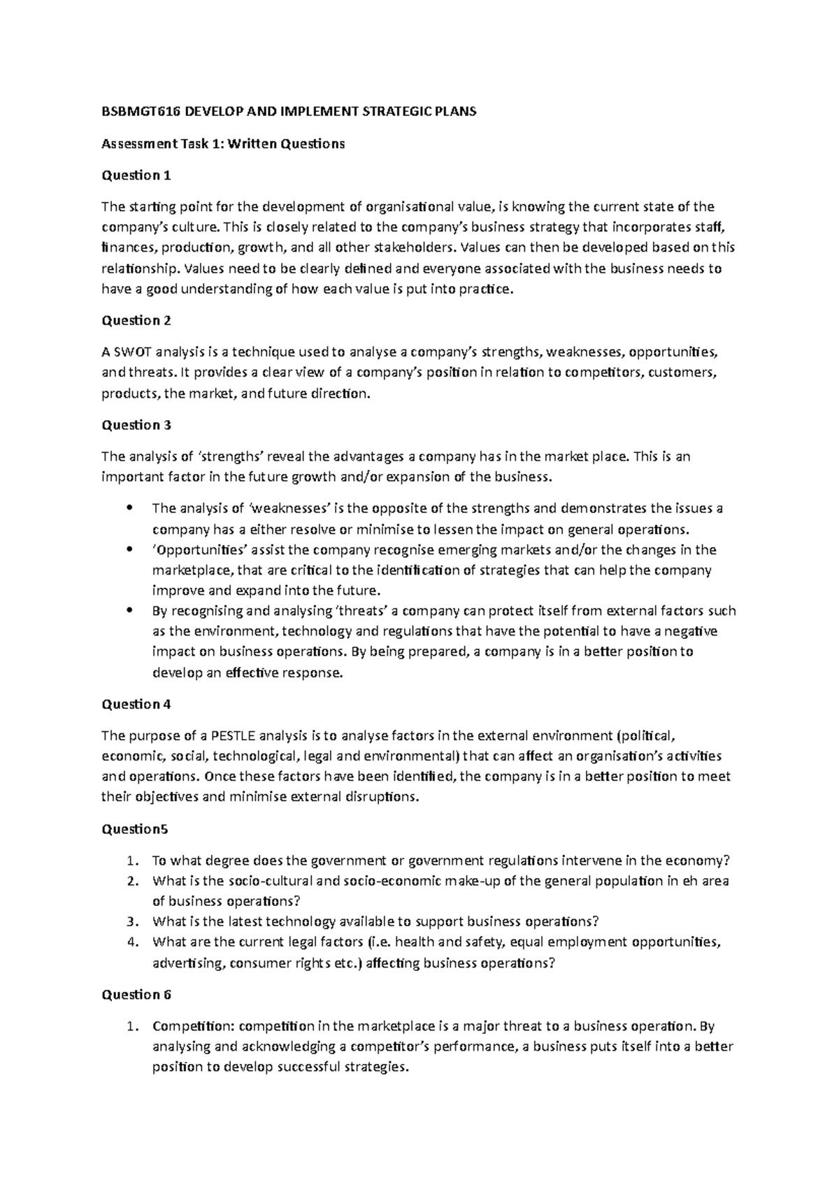 Bsbmgt 616 Develop AND Implement Strategic Plans - BSBMGT616 DEVELOP ...