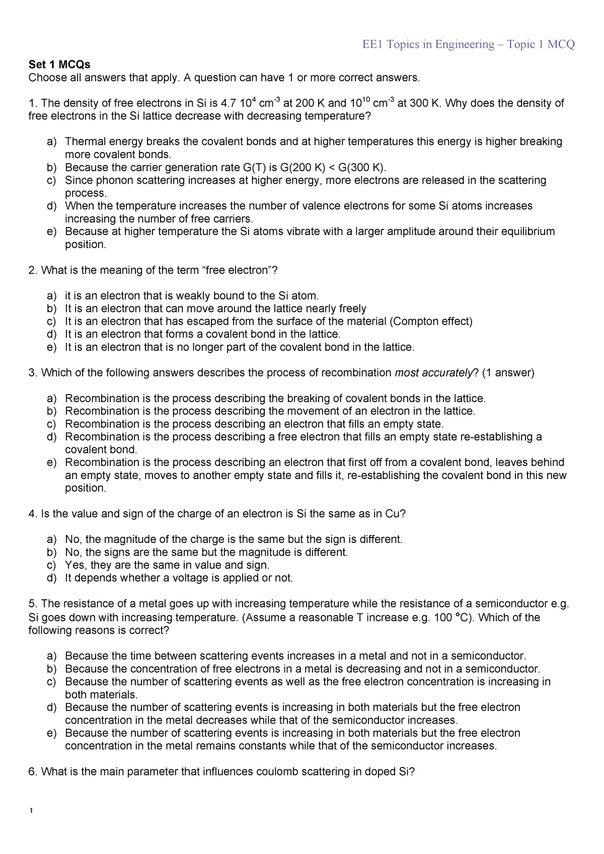 EE1 Topic 1 individual MCQ 1 - EE1 Topics in Engineering – Topic 1 MCQ ...