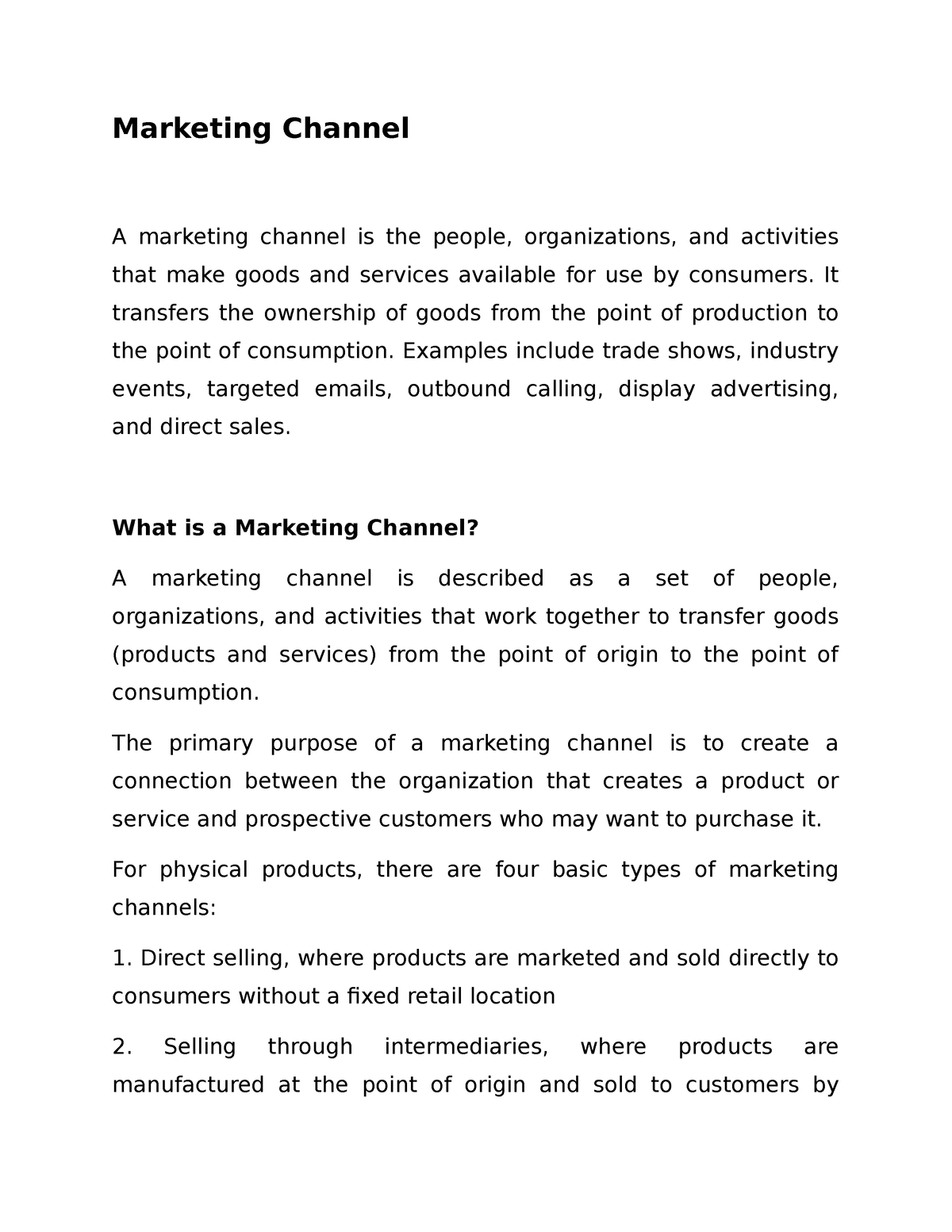 essay about marketing channels