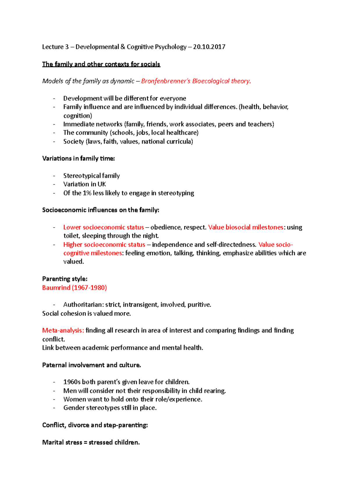 Lecture 3 - important information - Lecture 3 Developmental Cognitive ...