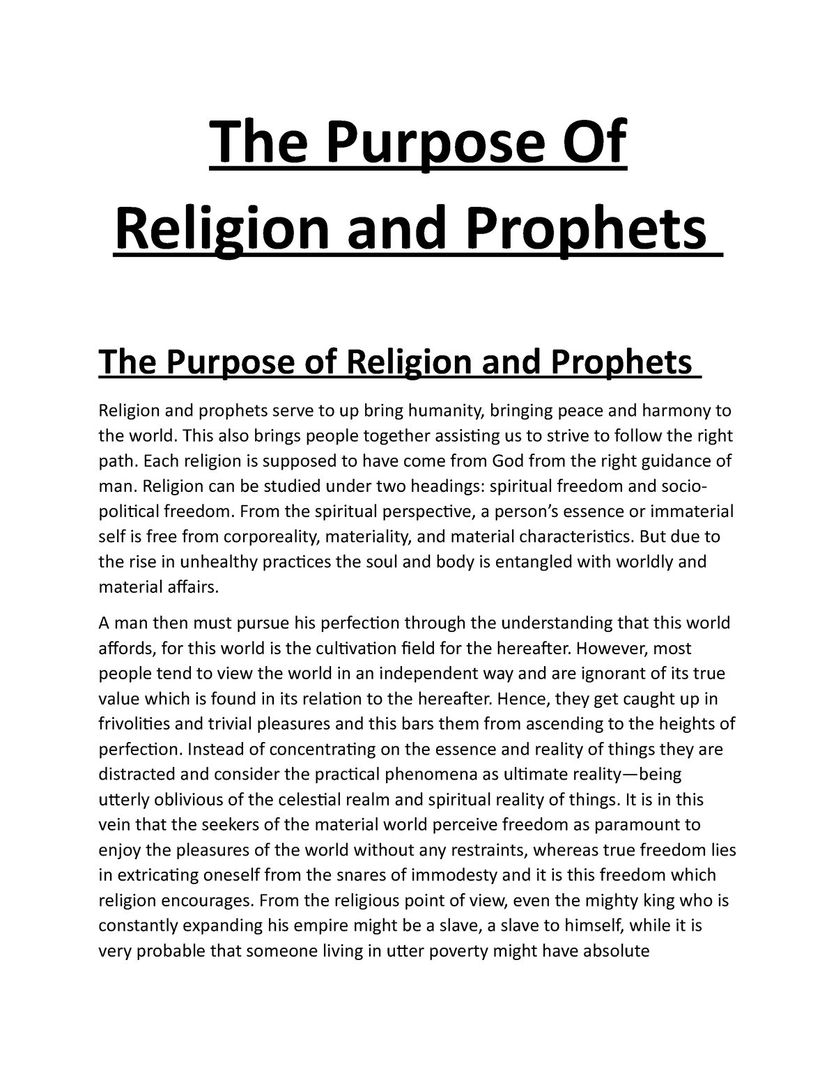 what is the purpose of religion essay