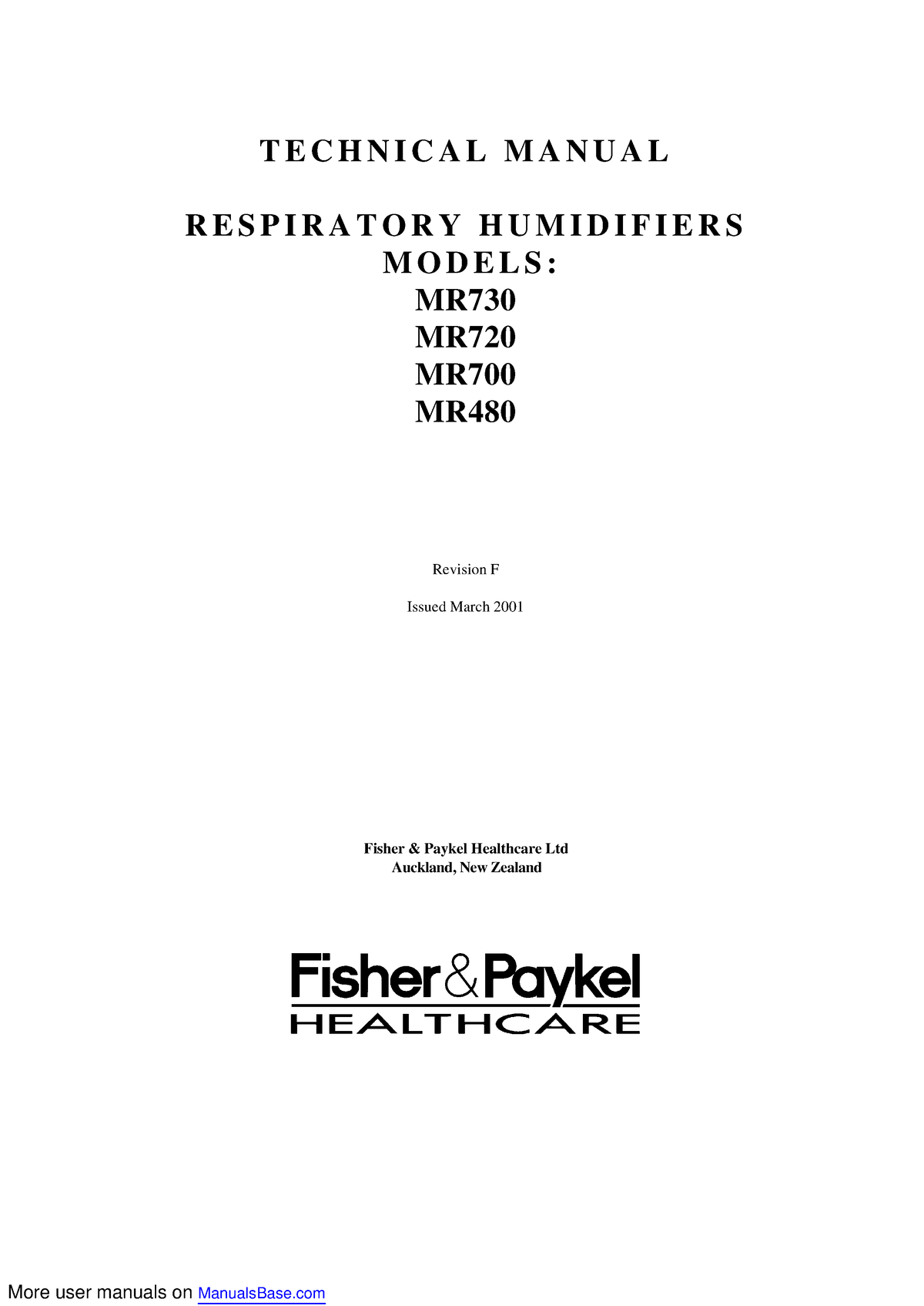 MR700 Humidifier Service's Manual - T E C H N I C A L M A N U A L R E S ...