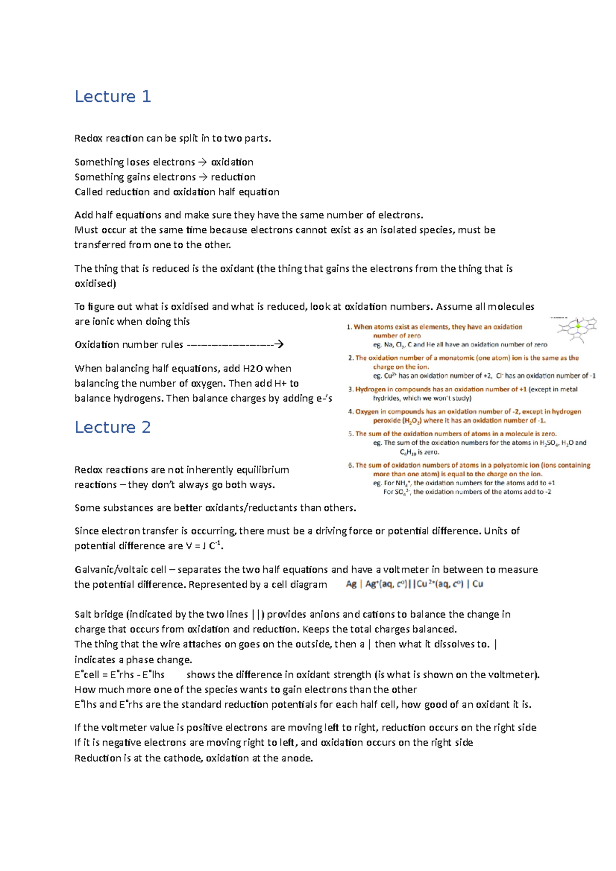 CHEM191 Redox and transition metals lecture notes - Lecture 1 Redox ...