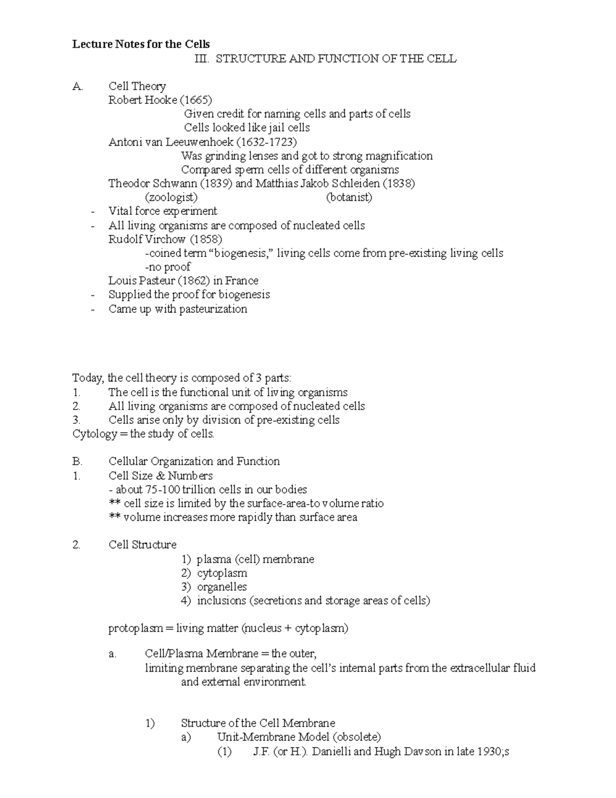 Lecture Notes for Ch 4 Cells - Lecture Notes for the Cells III ...