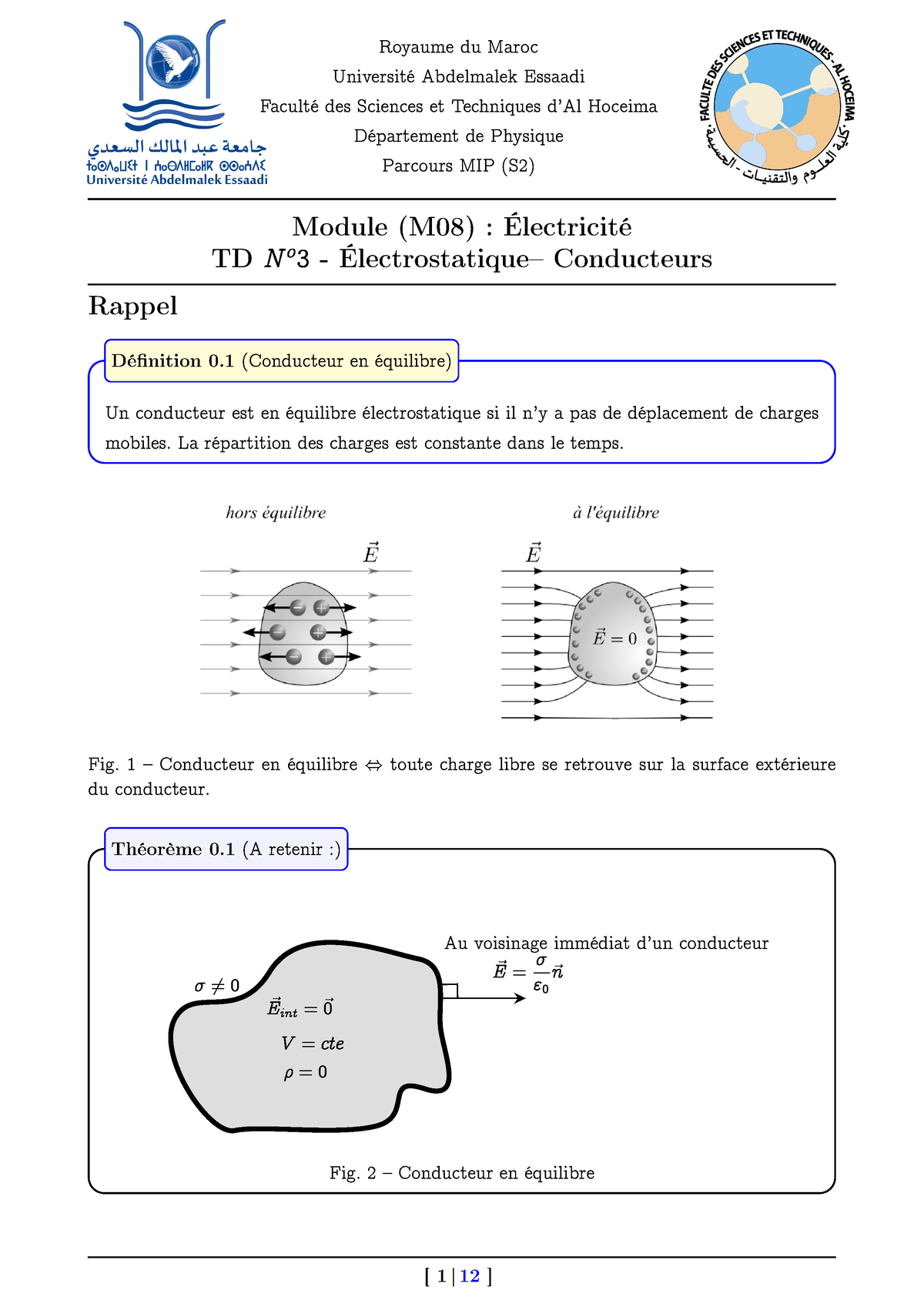 Td3 Electrostatique Conducteur Correction Royaume Du Maroc Université Abdelmalek Essaadi 4528