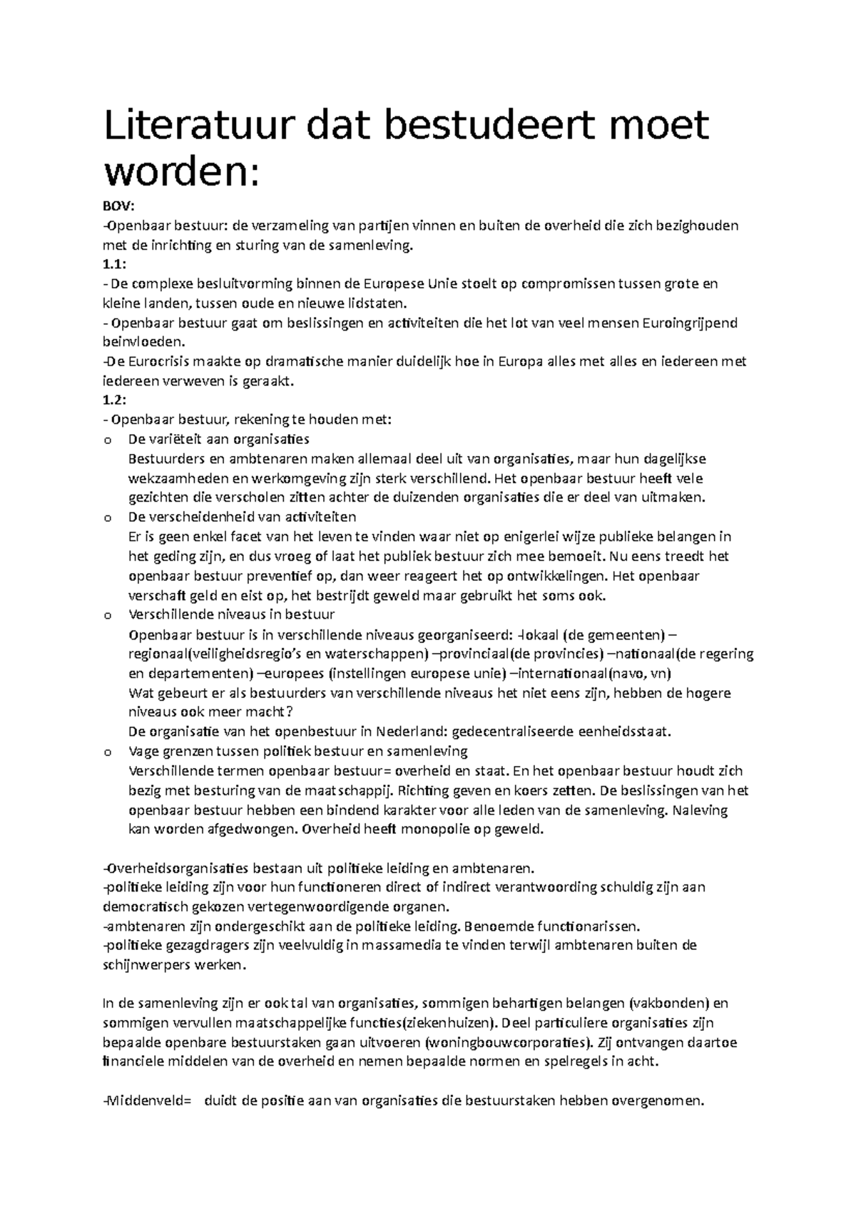 Samenvatting Openbaar Bestuur: Beleid, Organisatie En Politiek H 1- 5 ...