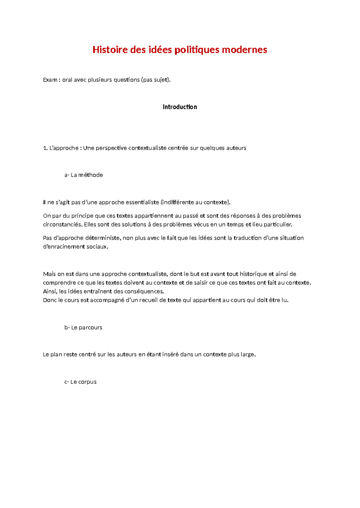 Histoire des idées politiques modernes - Introduction L’approche : Une ...