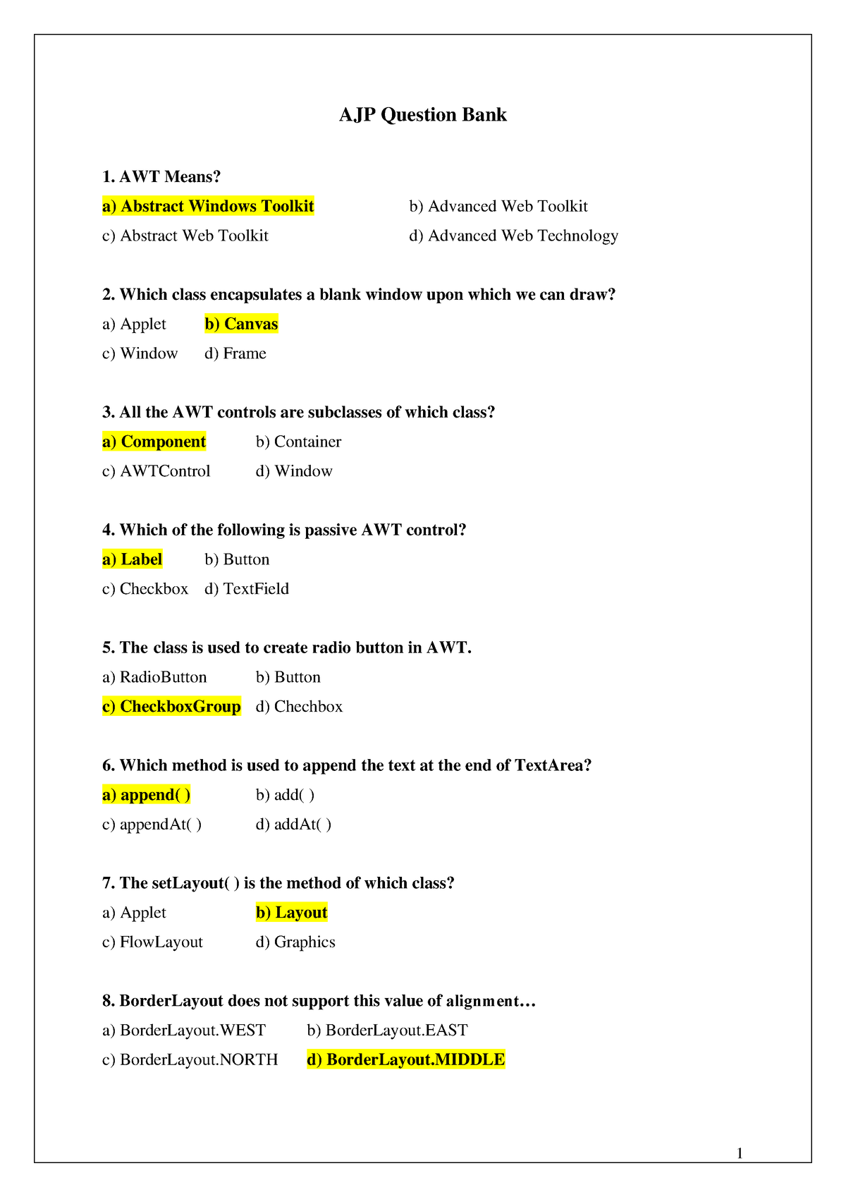 AJP IMP Question CHAPTER 1 TO 3 - AJP Question Bank AWT Means? A ...