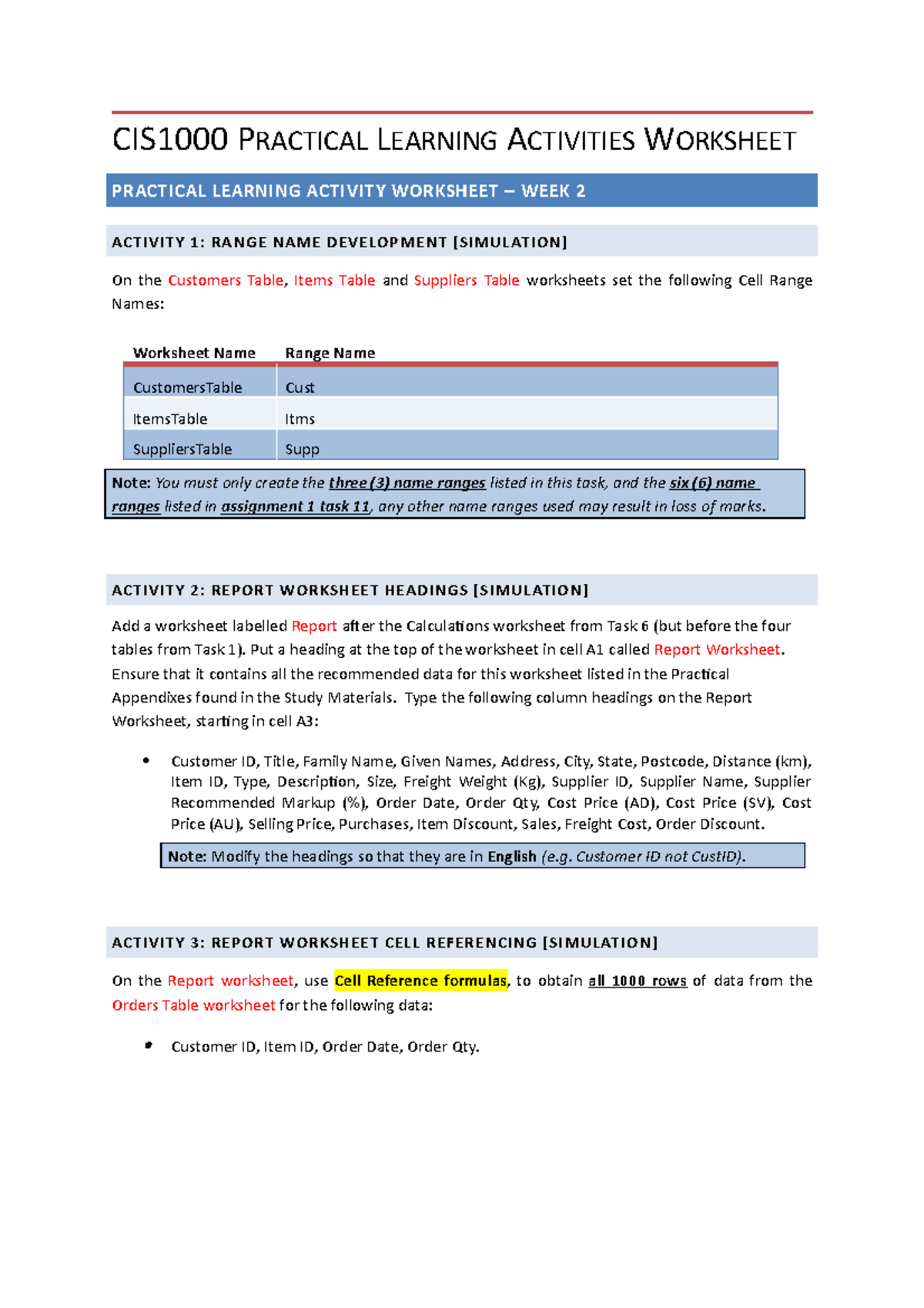 Week 2 Practical Learning Activities - CIS1000 PRACTICAL LEARNING ...