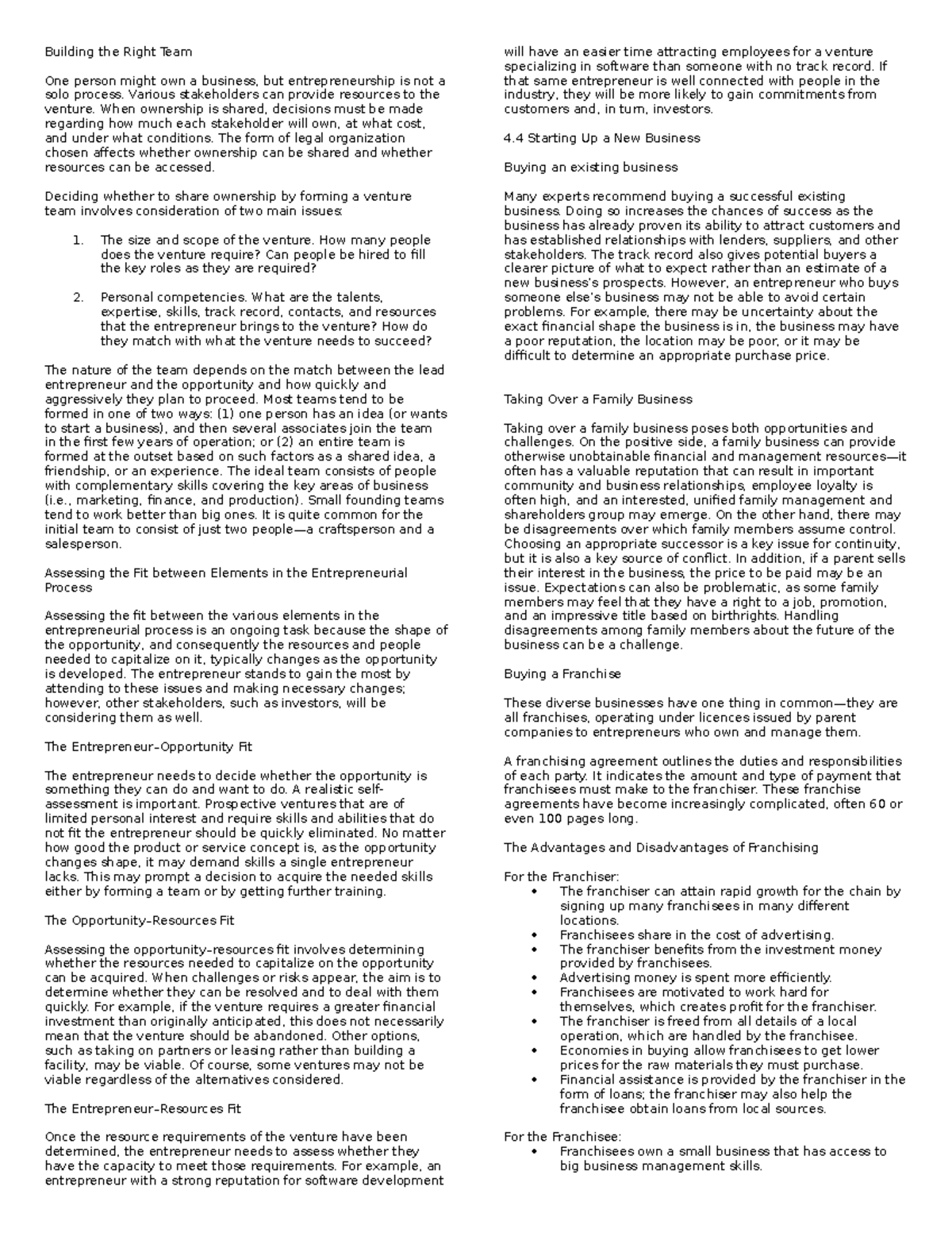 Chapter 4 - notes - Building the Right Team One person might own a ...