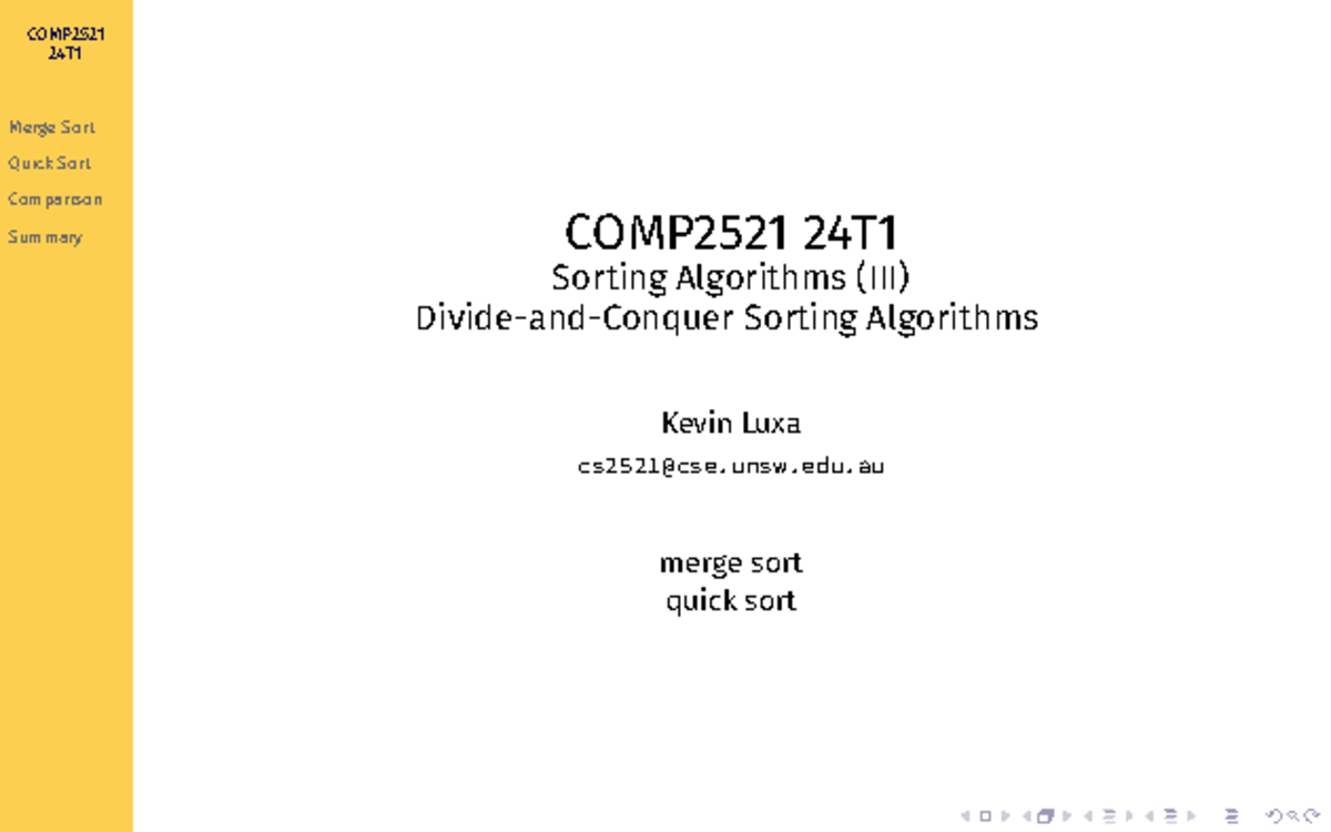 Week02tue divide and conquer sorts - 24T Merge Sort Quick Sort ...