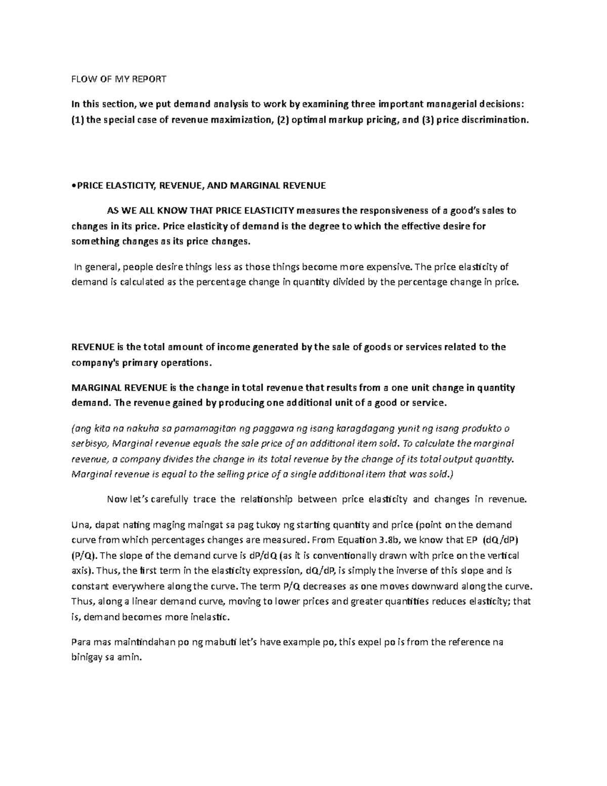 ECON Report - MUST READ!! - FLOW OF MY REPORT In this section, we put ...