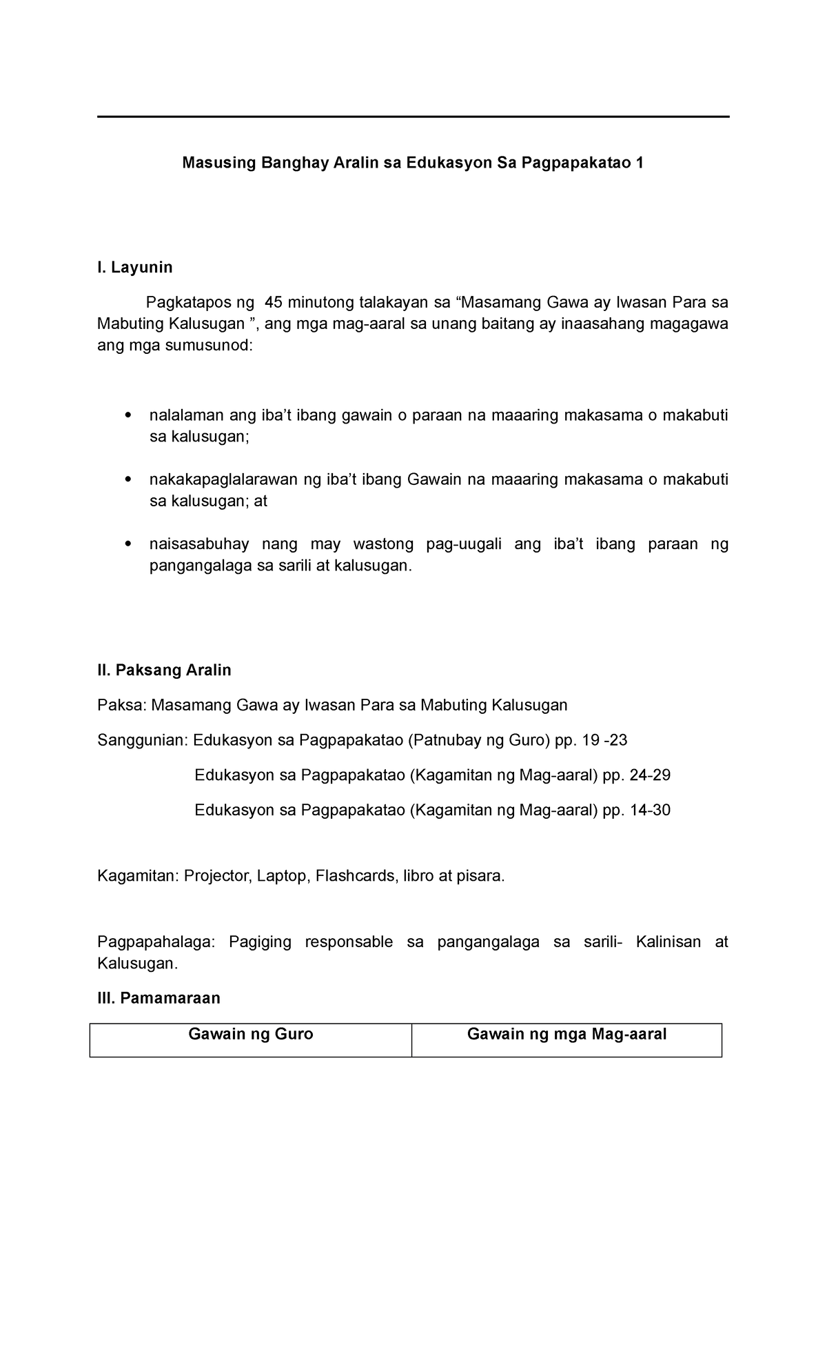 Dlp Esp Detailed Lesson Plan Masusing Banghay Aralin Sa Edukasyon Sa Pagpapakatao 1 I 1388