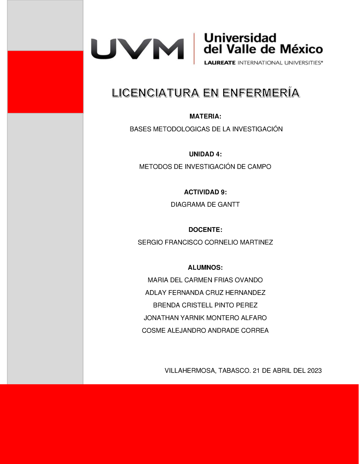 Actividad 9 Diagrama De Gantt Materia Bases Metodologicas De La InvestigaciÓn Unidad 4