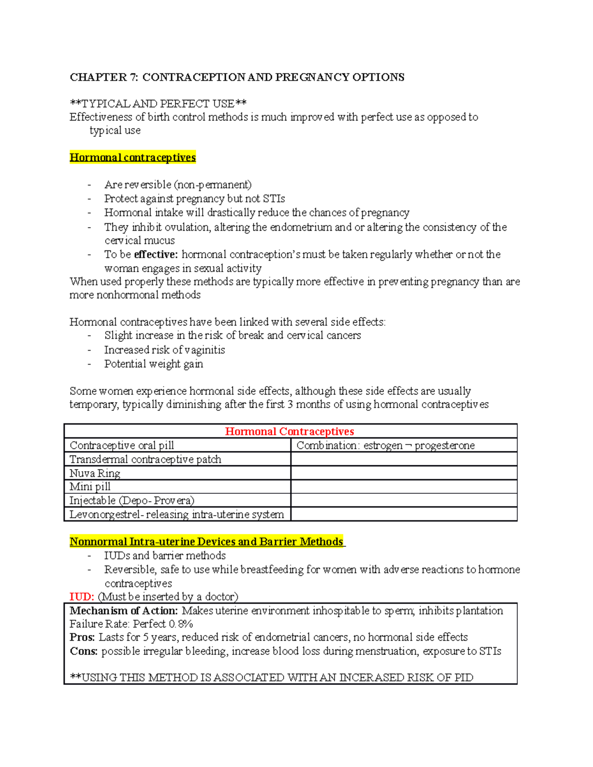 Psychology of Sexuality Quick Notes Exam 2 - CHAPTER 7: CONTRACEPTION ...