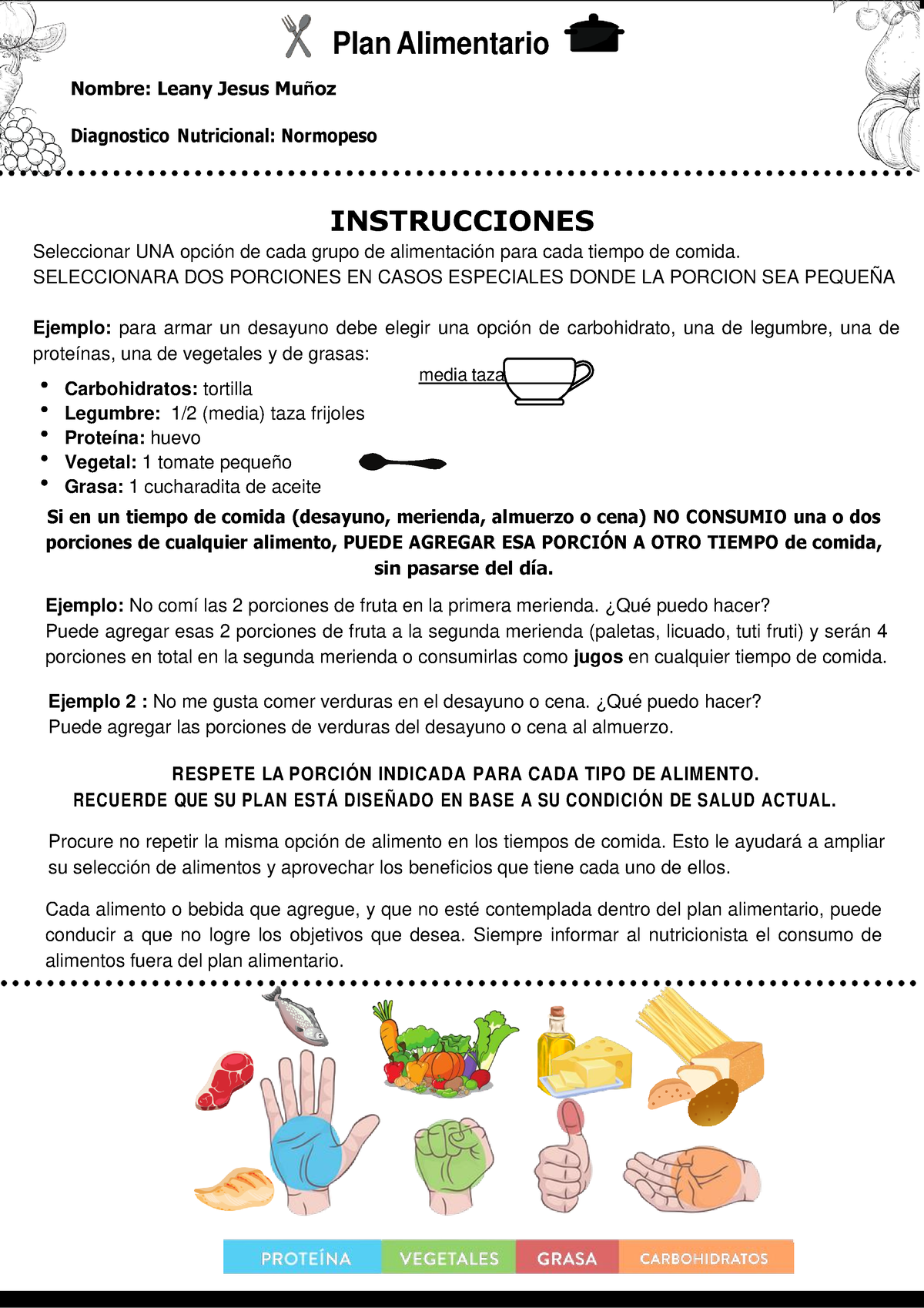 PLAN Alimentario Leany - Plan Alimentario Nombre: Leany Jesus Muñoz ...