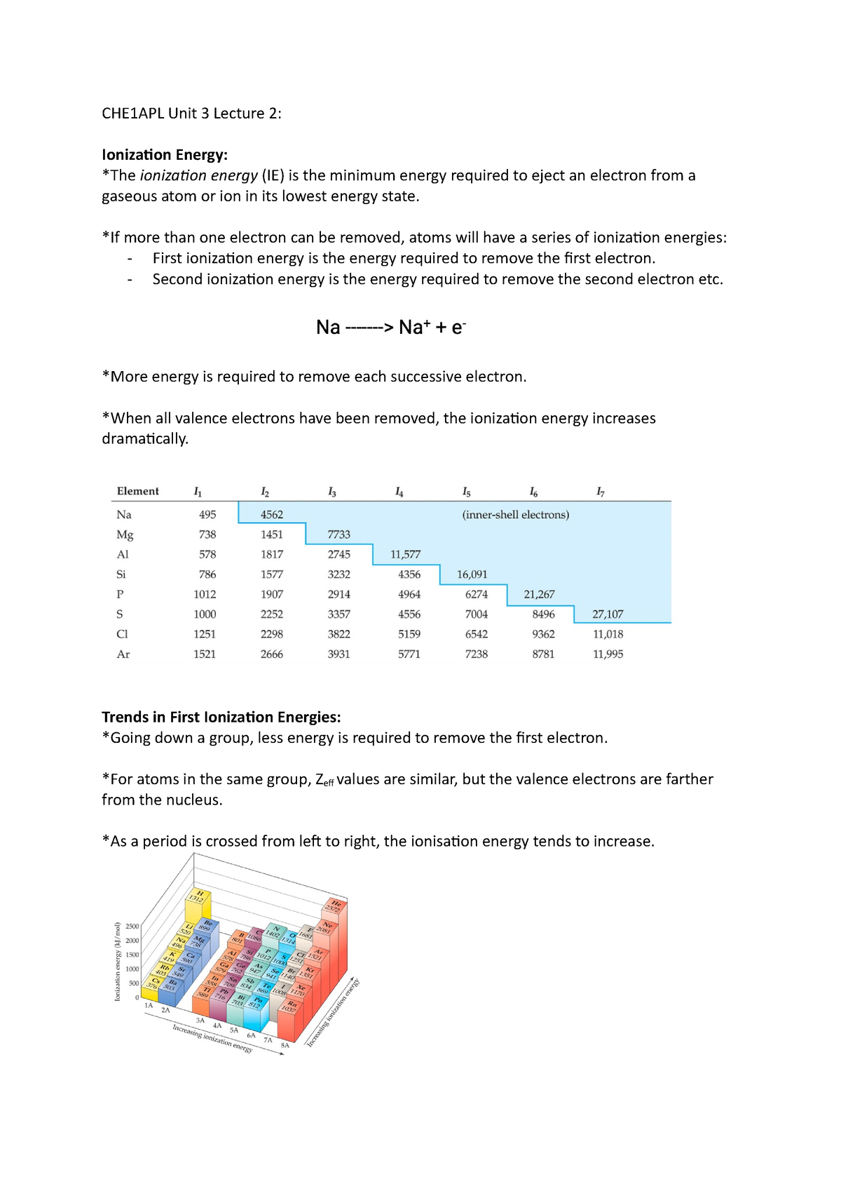 Che1apl Unit 3 Lecture 2 If More Than One Electron Can Be Removed Atoms Will Have A Series 3440