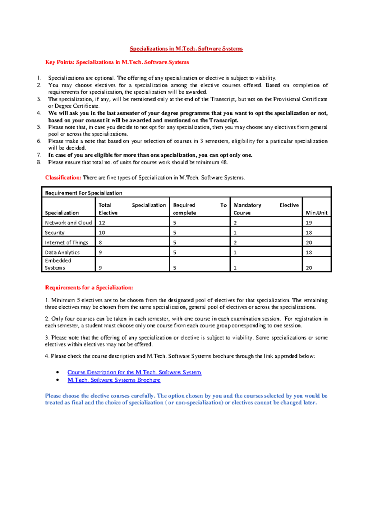 Specializations MTech Software Systems - Specializations in M. Software ...