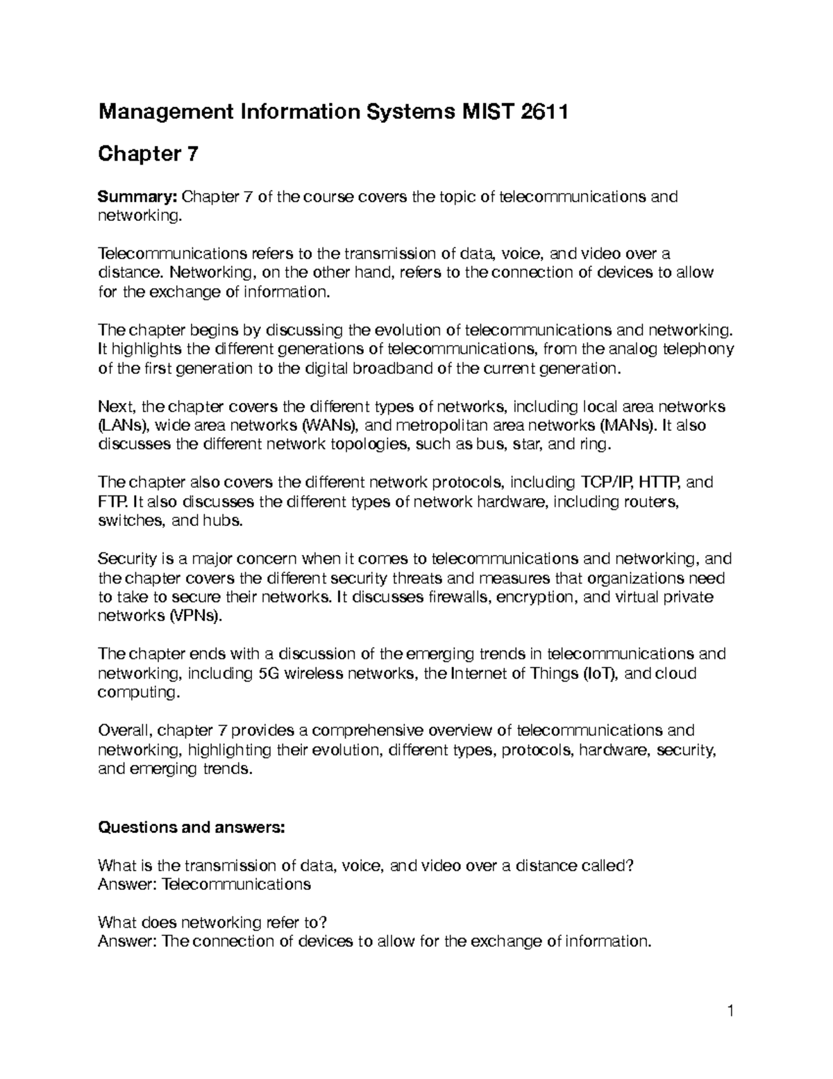 MIST 2611 - Chapter 7 - Management Information Systems MIST 2611 ...