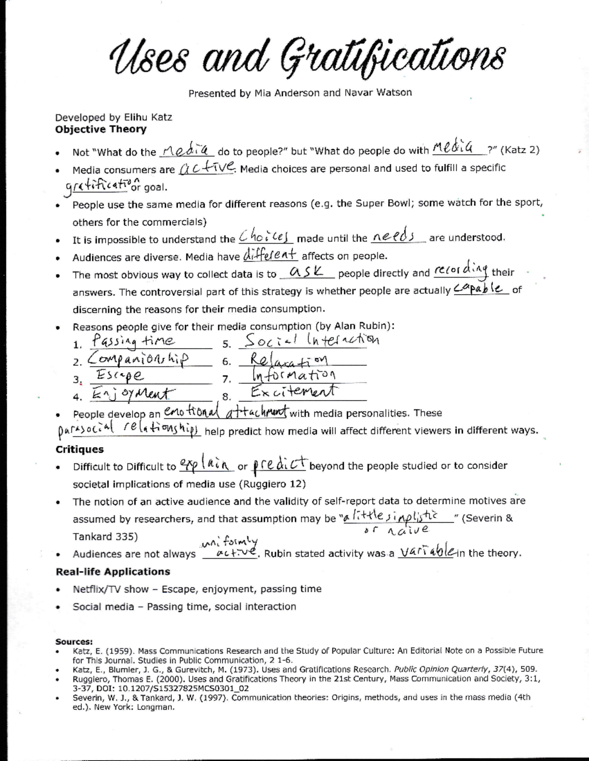 Uses and Grats Notes - {fsw #n# # Presented by Mia Anderson and Navar ...