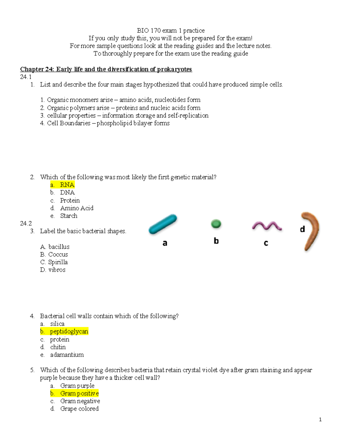 BIO 170 unit 1 practice exam - BIO 170 exam 1 practice If you only ...