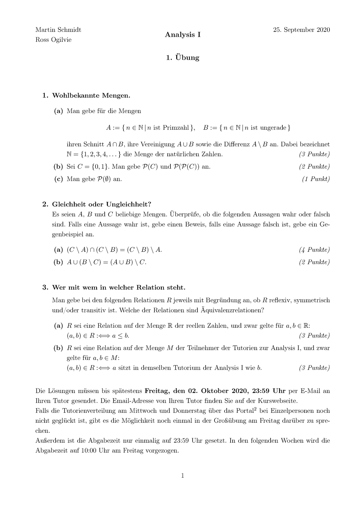 2020 HWS Ana1 Uebung 01 - Martin Schmidt 25. September 2020 Ross ...