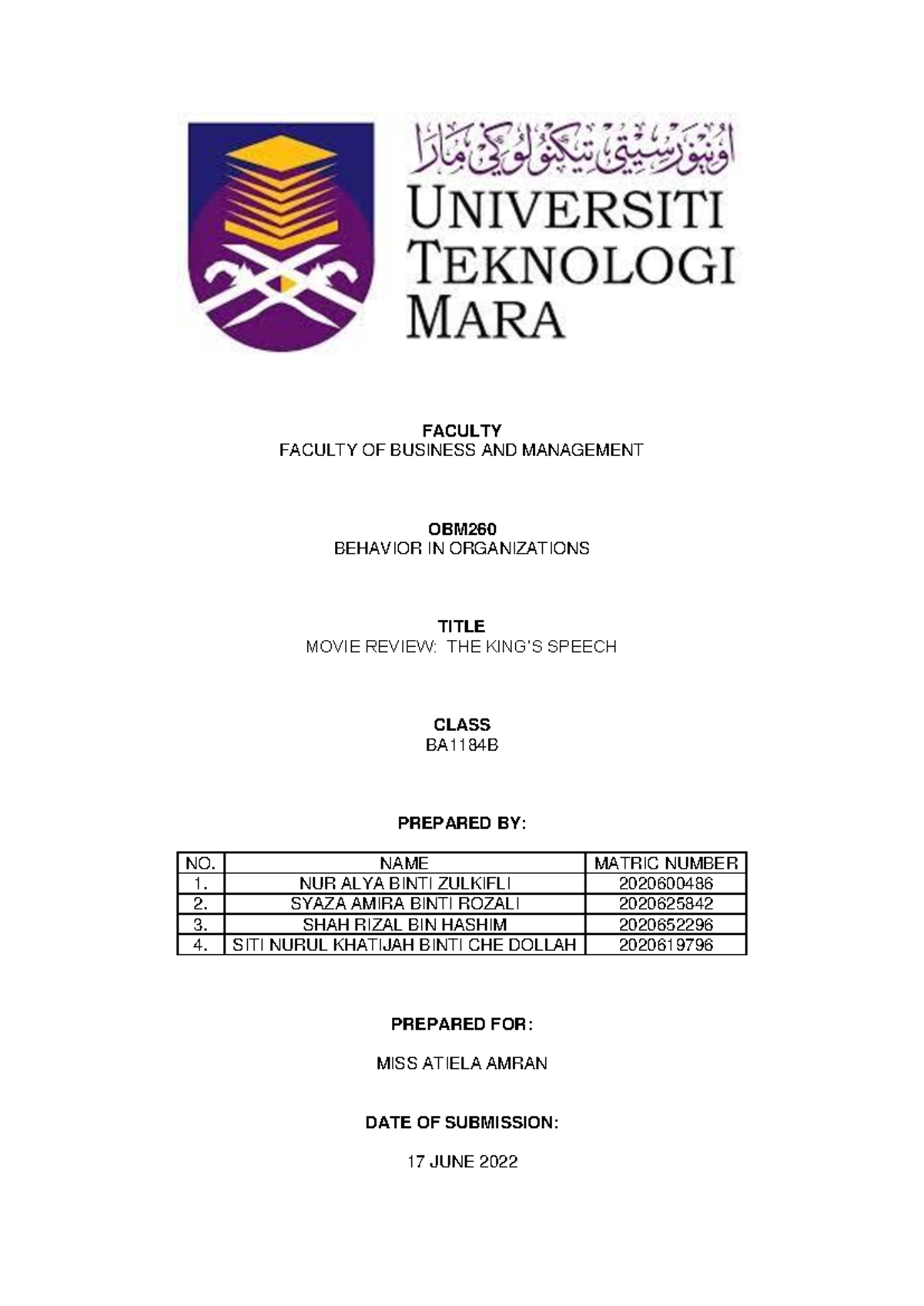 obm260 movie assignment