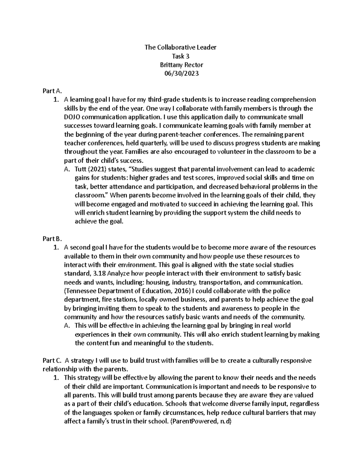 The Collaborative Leader Task 3 - D 188 - Wgu - Studocu